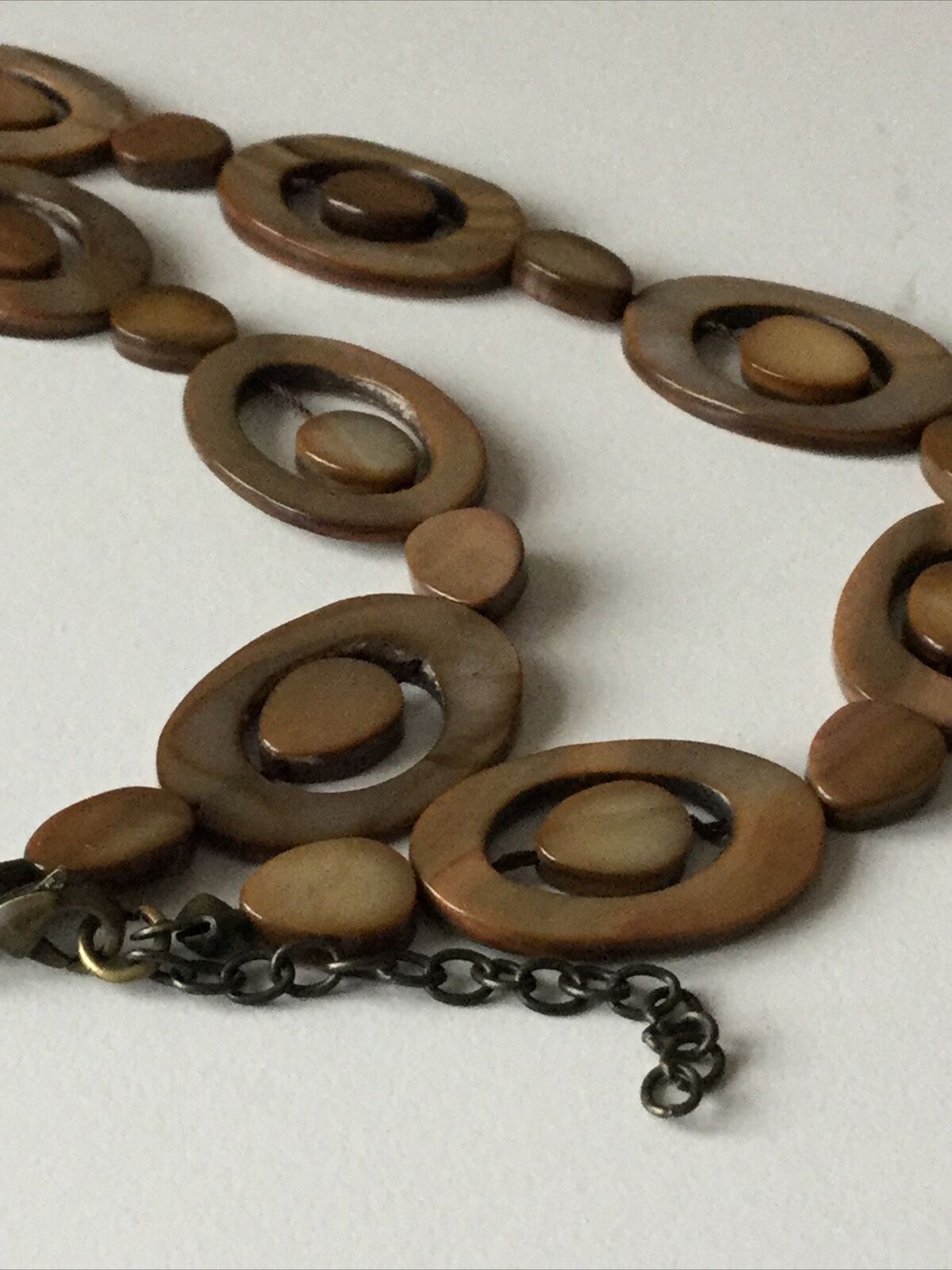 Vintage Shell Abalone? Necklace. Mid Century/ 70s Styling. Brown Geometric Design
