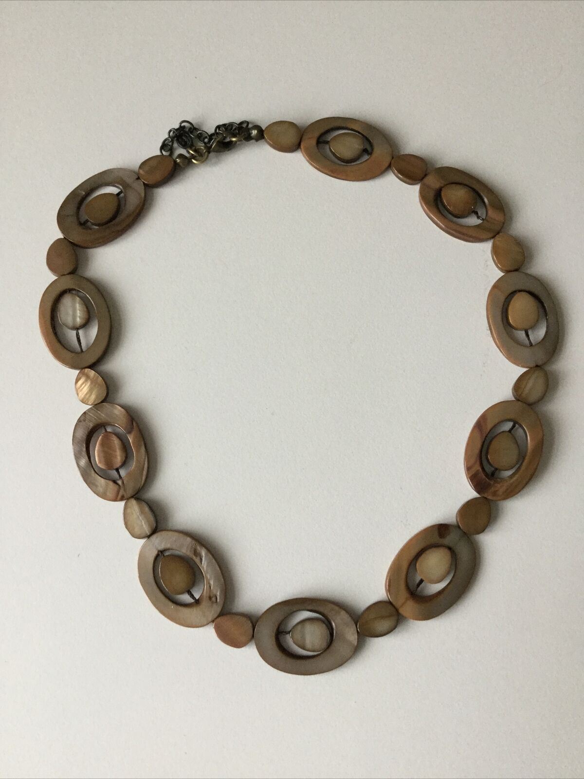 Vintage Shell Abalone? Necklace. Mid Century/ 70s Styling. Brown Geometric Design
