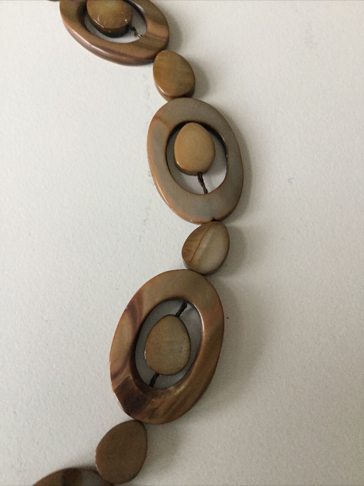 Vintage Shell Abalone? Necklace. Mid Century/ 70s Styling. Brown Geometric Design