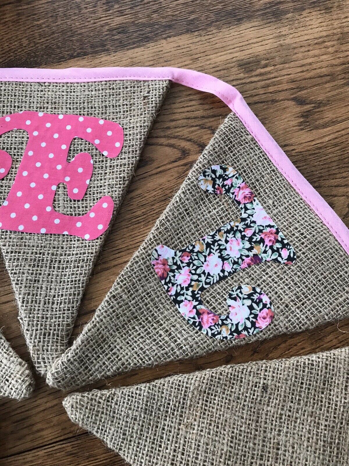 Pretty Vintage Style Christmas Bunting – NOEL – Pink Shabby Chic Hessian Floral – 148c