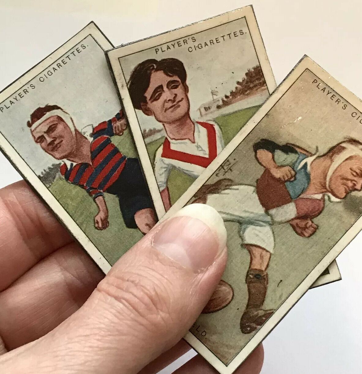 Set of 3 Rugby Fridge Magnets Made From Vintage Players Cigarette Cards BROWNE, WAKEFIELD, BROWNE