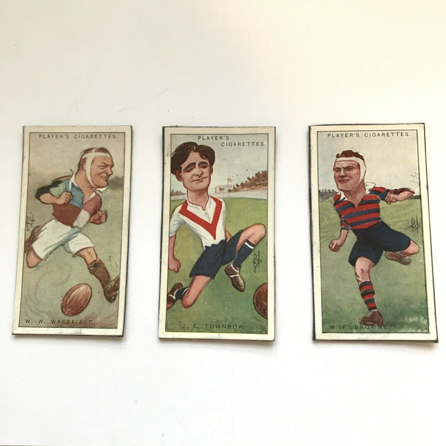 Set of 3 Rugby Fridge Magnets Made From Vintage Players Cigarette Cards BROWNE, WAKEFIELD, BROWNE