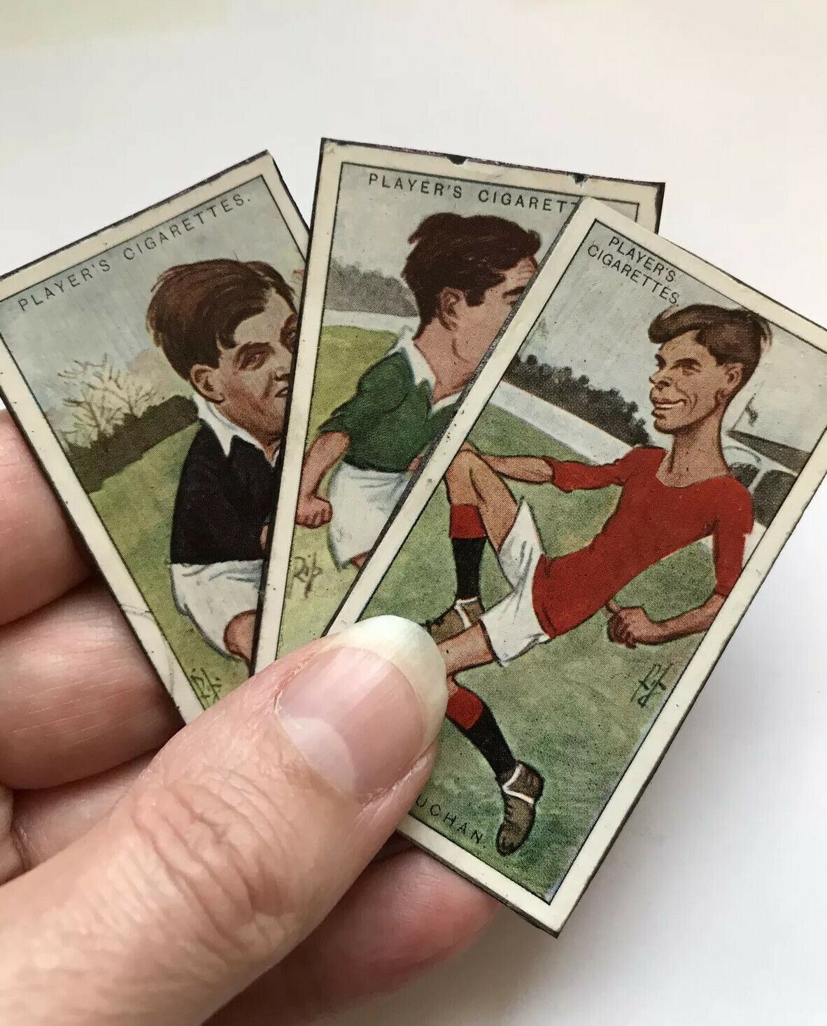 Set of 3 Football Fridge Magnets Made From Vintage Players Cigarette Cards BUCHAN, CRAWFORD, WADDELL