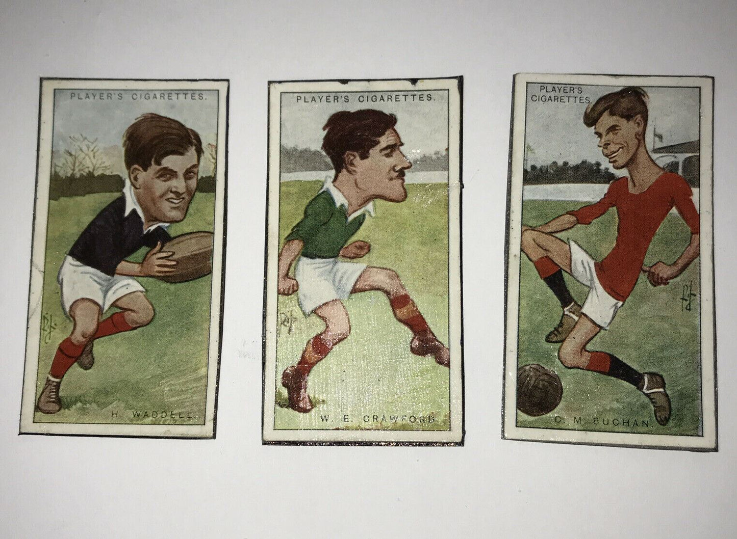 Set of 3 Football Fridge Magnets Made From Vintage Players Cigarette Cards BUCHAN, CRAWFORD, WADDELL