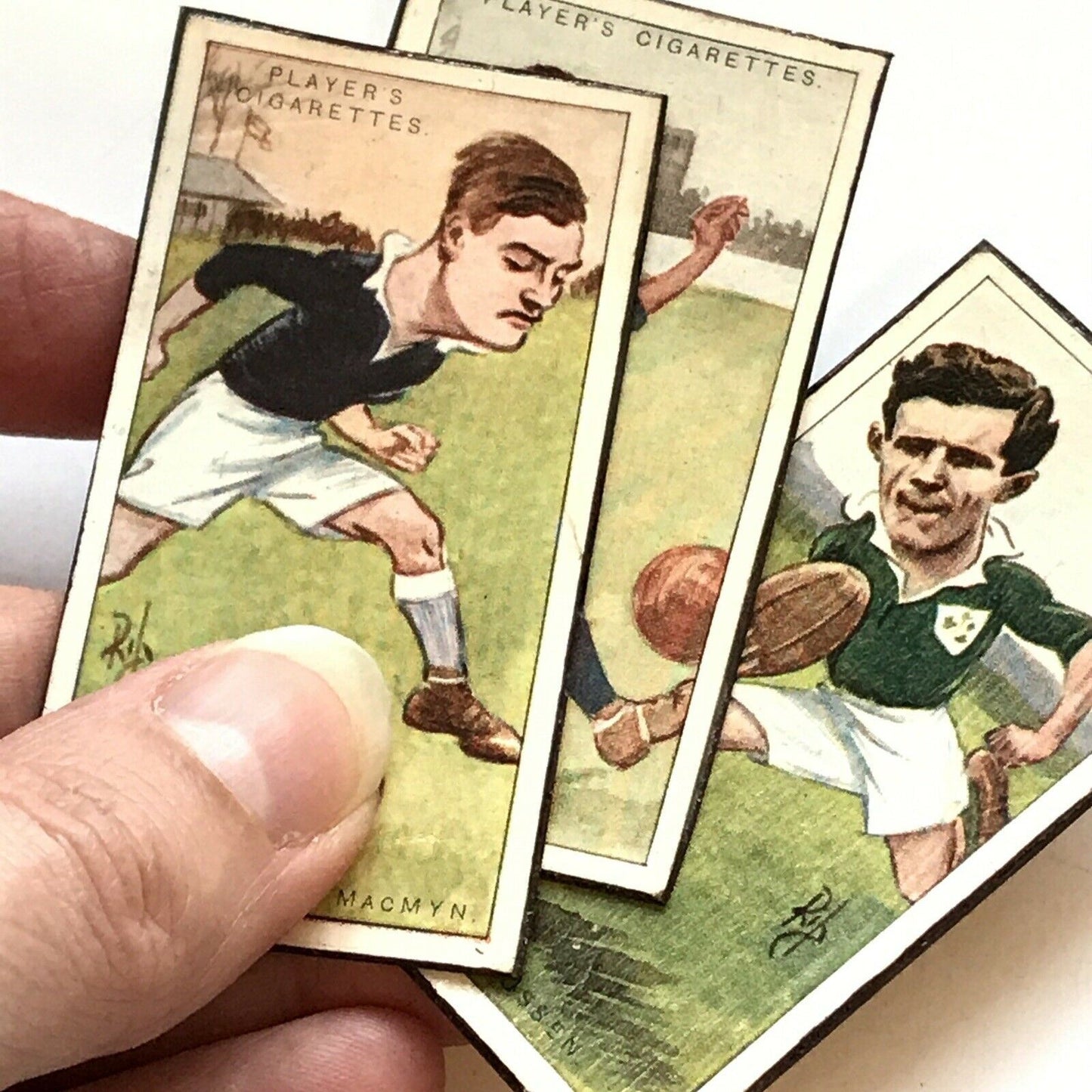 Set of 3 Rugby Fridge Magnets Made From Vintage Players Cigarette Cards Macmyn, Crosbie, Cussen