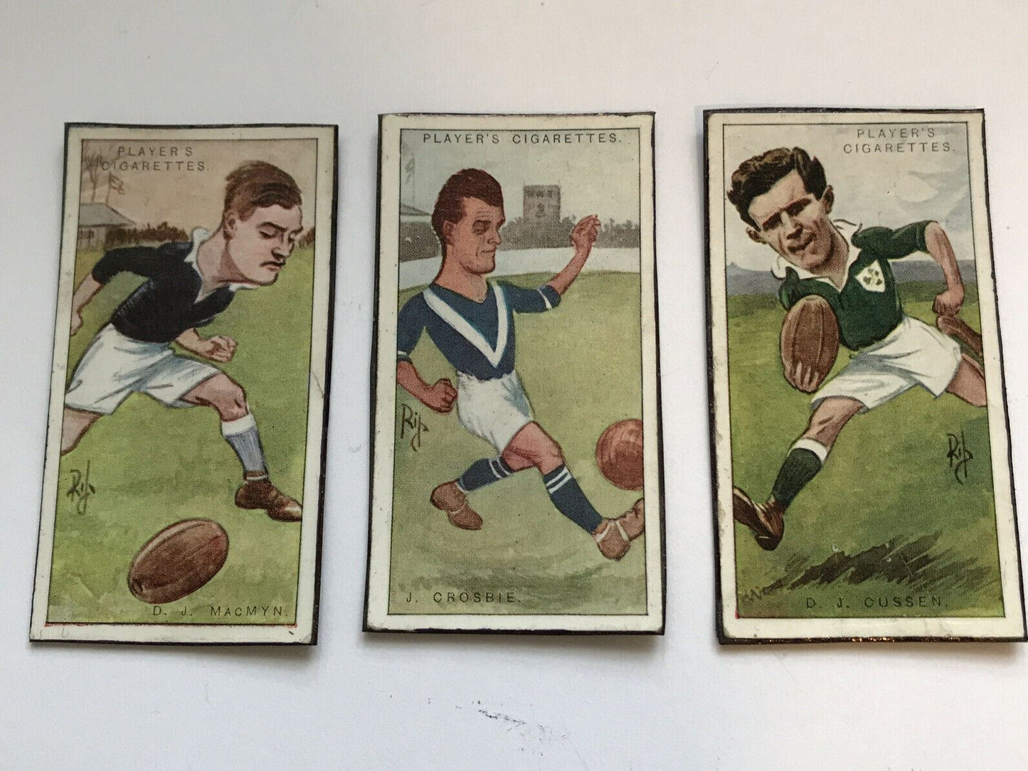 Set of 3 Rugby Fridge Magnets Made From Vintage Players Cigarette Cards Macmyn, Crosbie, Cussen