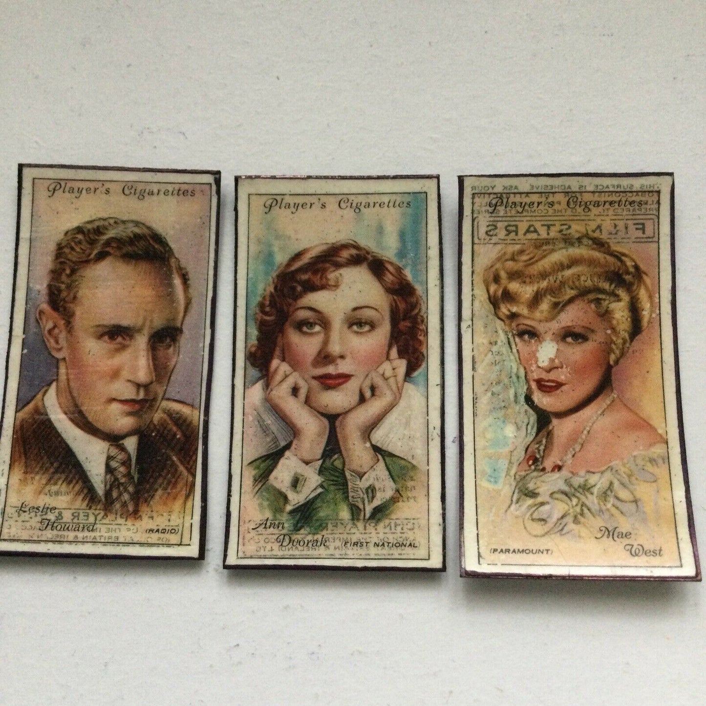 1930s Film Star Fridge Magnets Leslie Howard Ann Dvorak Mae West cigarette cards