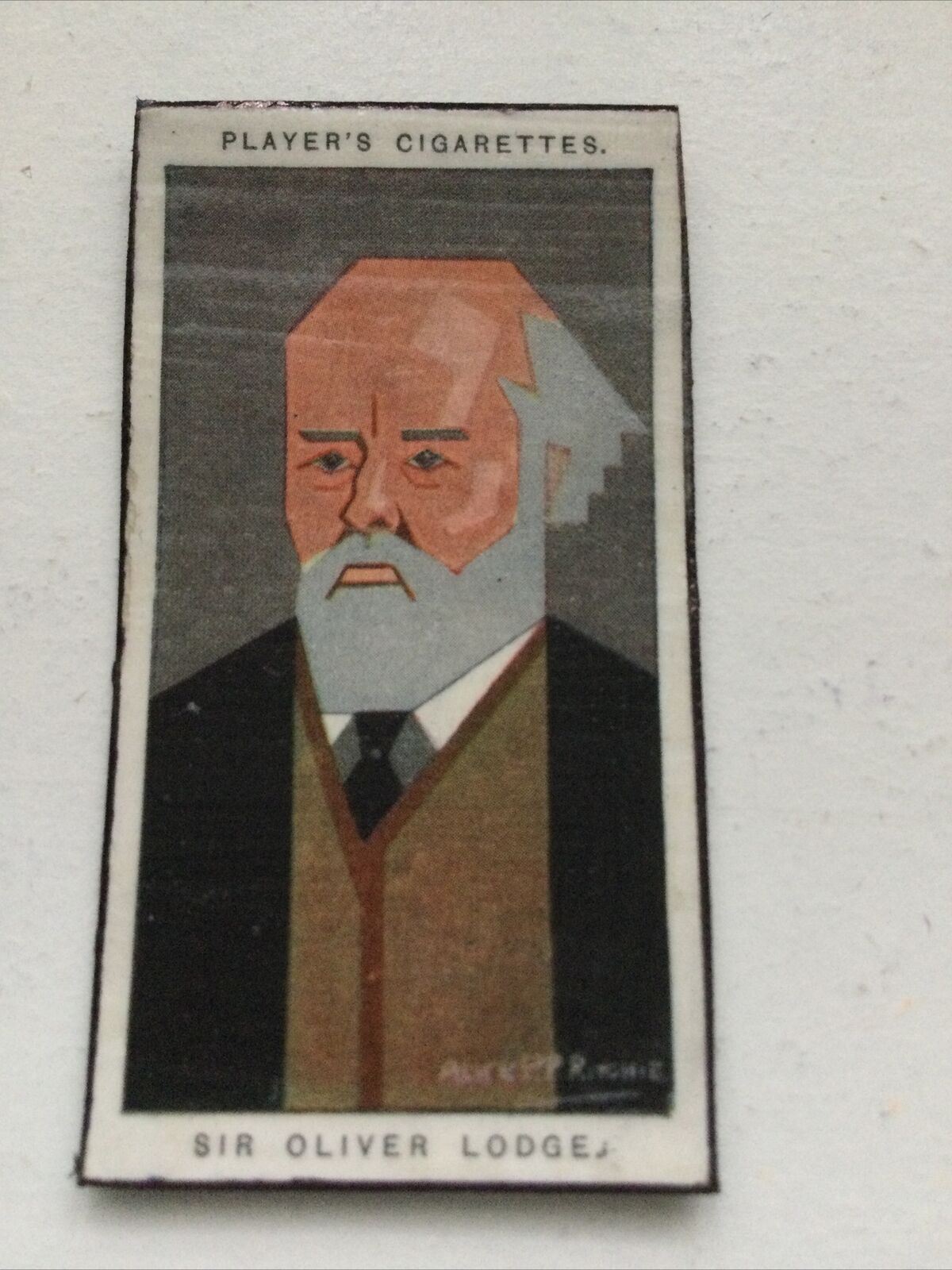 Sir Oliver Lodge caricature fridge magnet made from vintage cigarette card