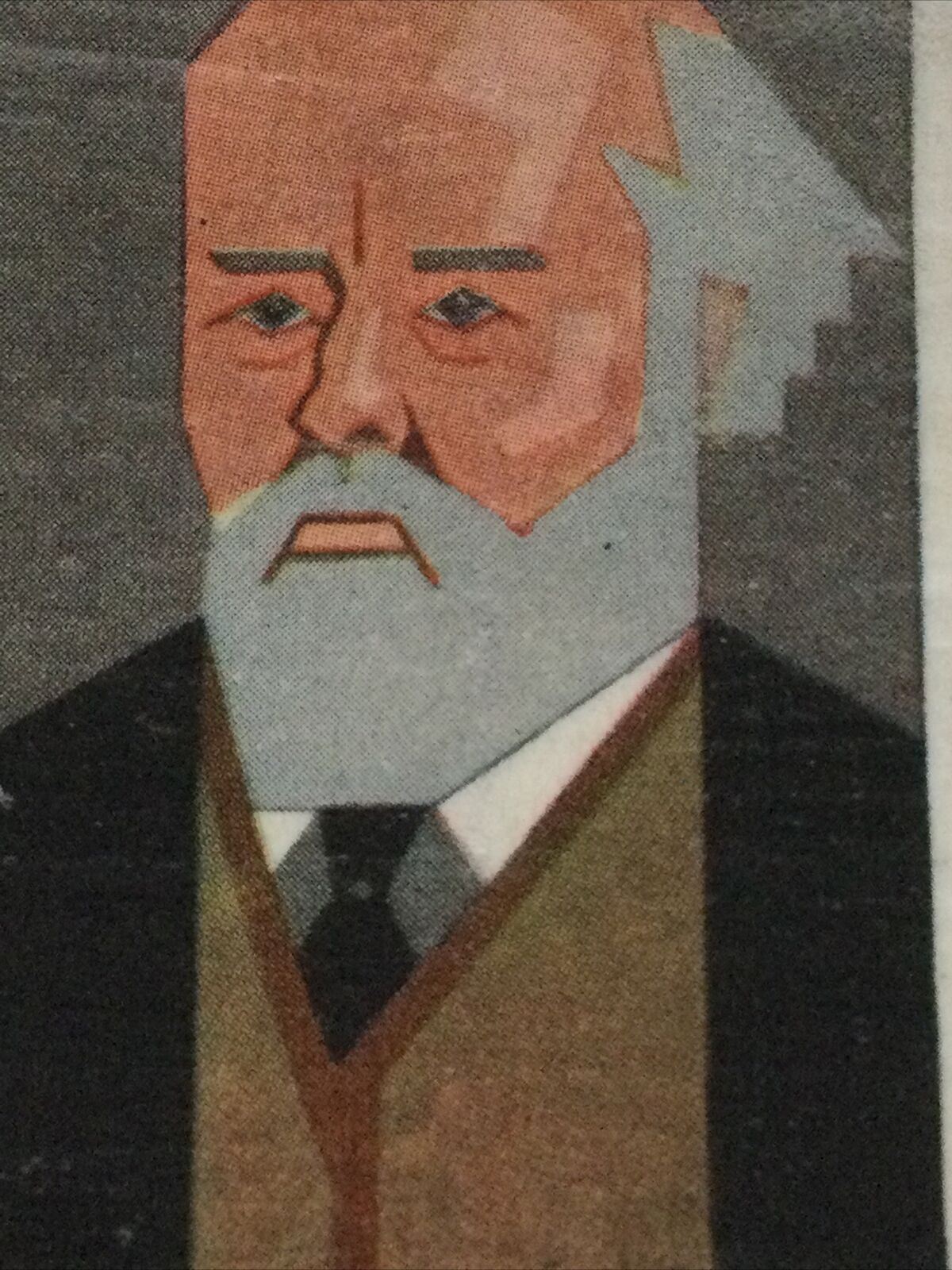 Sir Oliver Lodge caricature fridge magnet made from vintage cigarette card