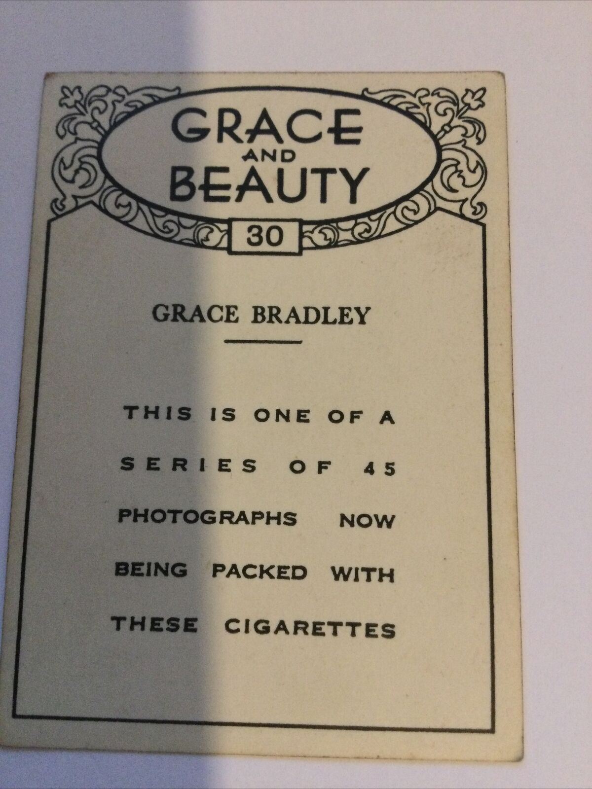 Vintage Cigarette Card - British American Tobacco - Grace & Beauty - No. 30 Grace Bradley