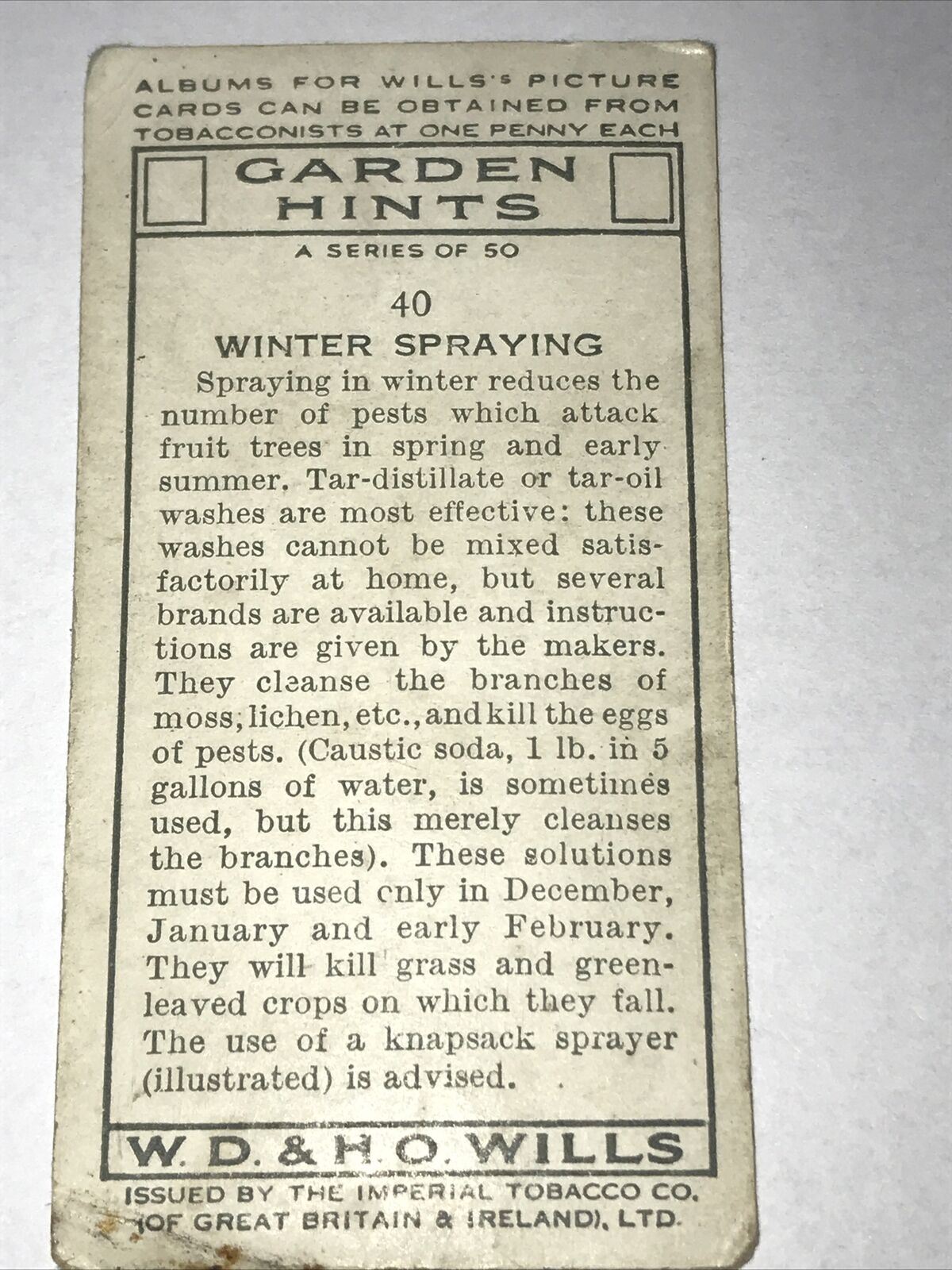 Wills Cigarette Cards - Garden Hints - 1938 - Sold Individually - Please pick from the drop-down menu