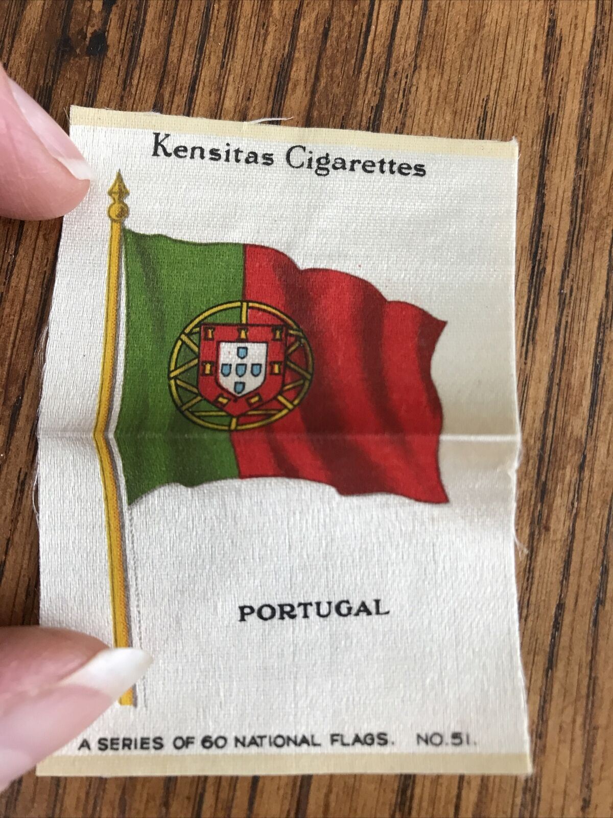Vintage 1930s Kensitas Cigarettes Silk Card Portugal  no 51 of 60 national flags