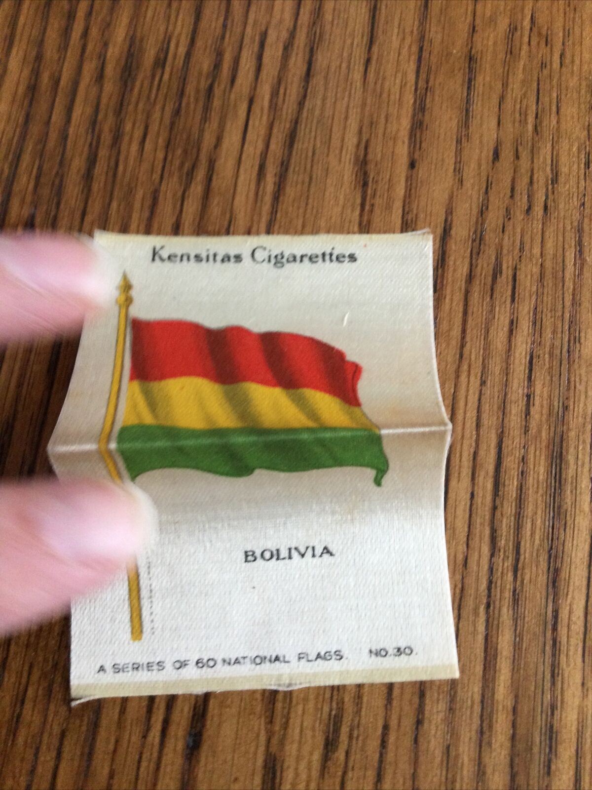 Vintage 1930s Kensitas Cigarettes Silk Card - Bolivia - National flags - No. 30 / 60