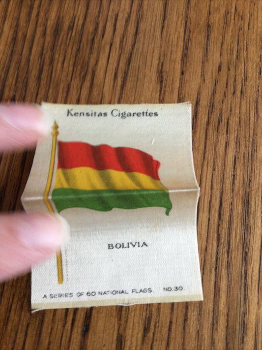 Vintage 1930s Kensitas Cigarettes Silk Card - Bolivia - National flags - No. 30 / 60