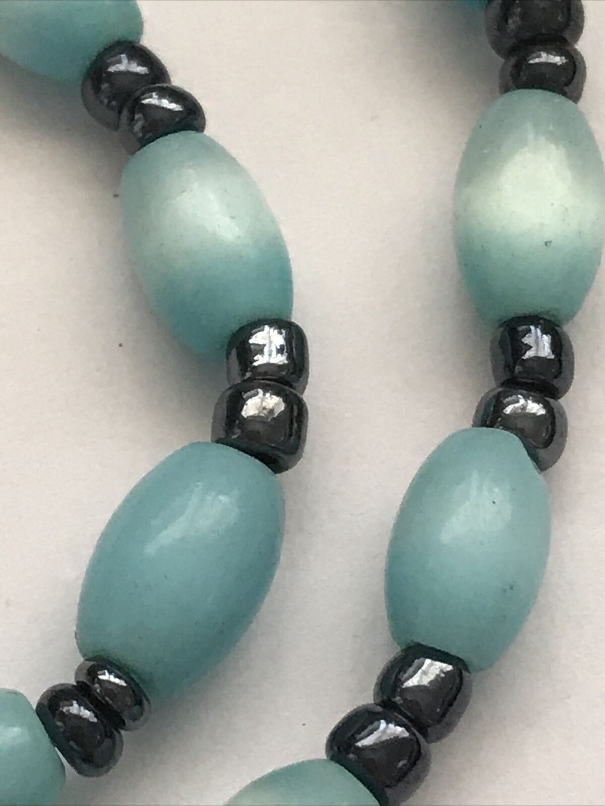 Vintage Turquoise Blue And Grey Bead Necklace. Screw Fastening. Beaded. Pretty.