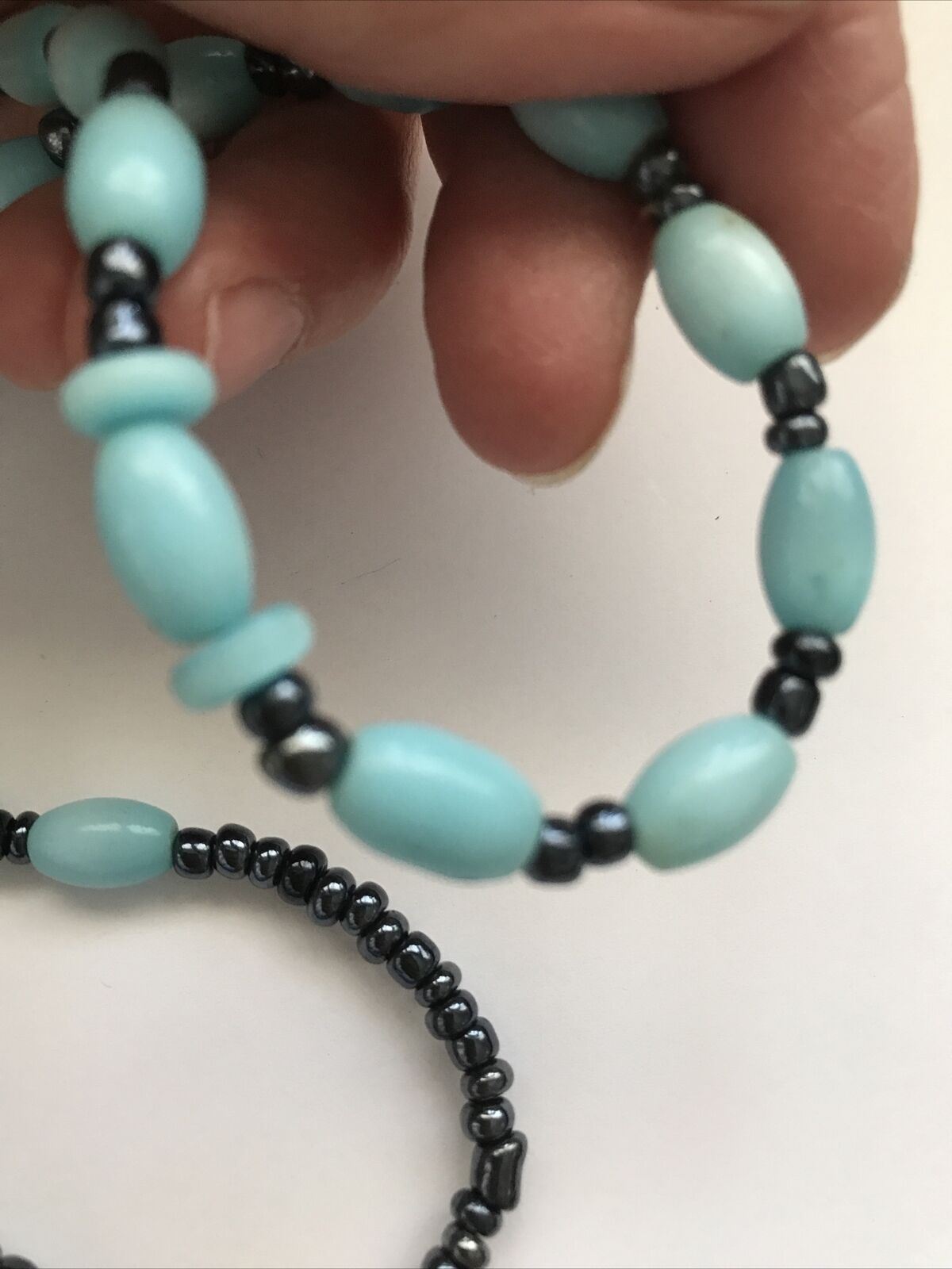Vintage Turquoise Blue And Grey Bead Necklace. Screw Fastening. Beaded. Pretty.