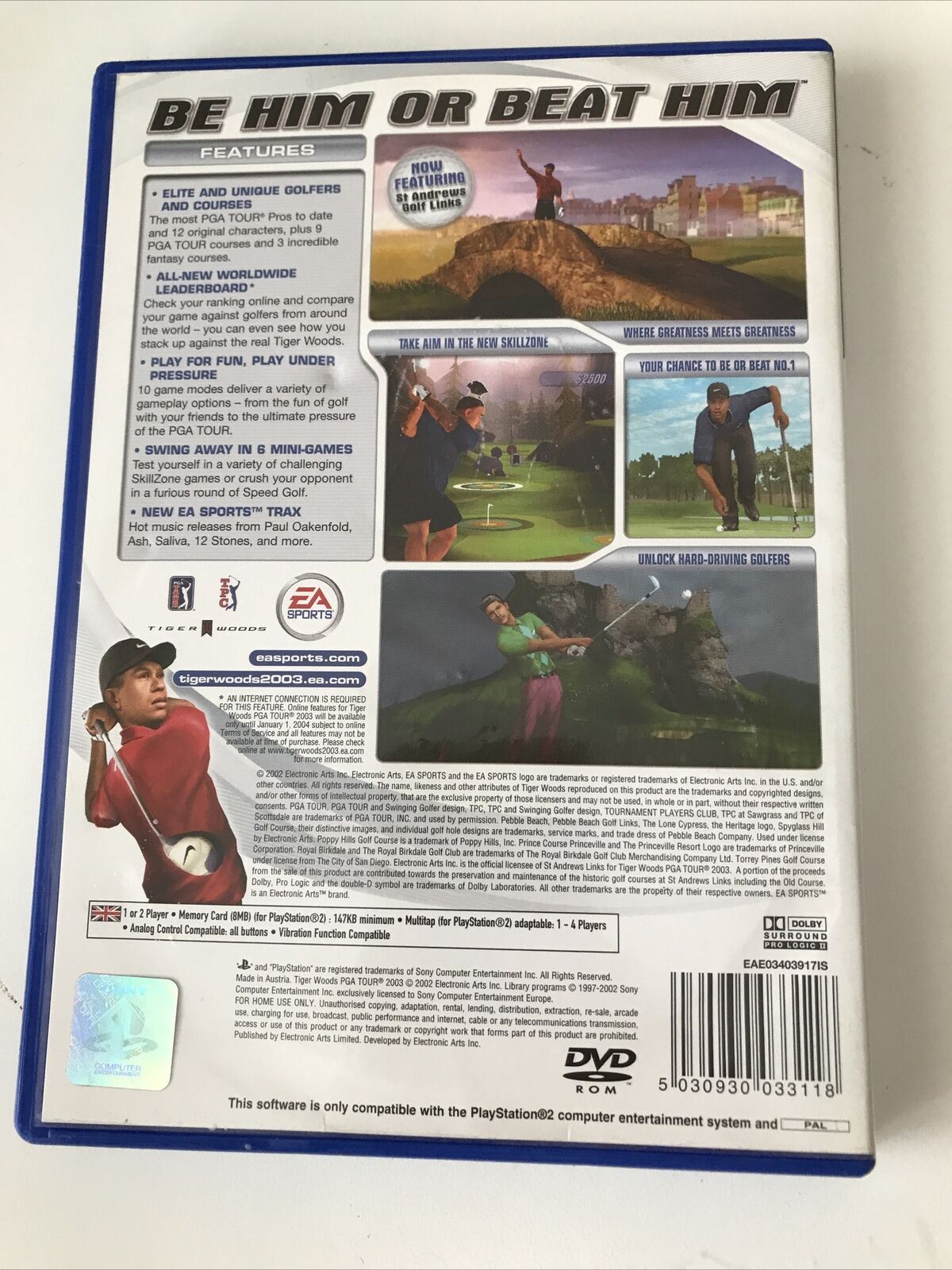 Tiger woods PGA tour 2003 Golf Game PS2 Playstation 2 EA Game. 3+
