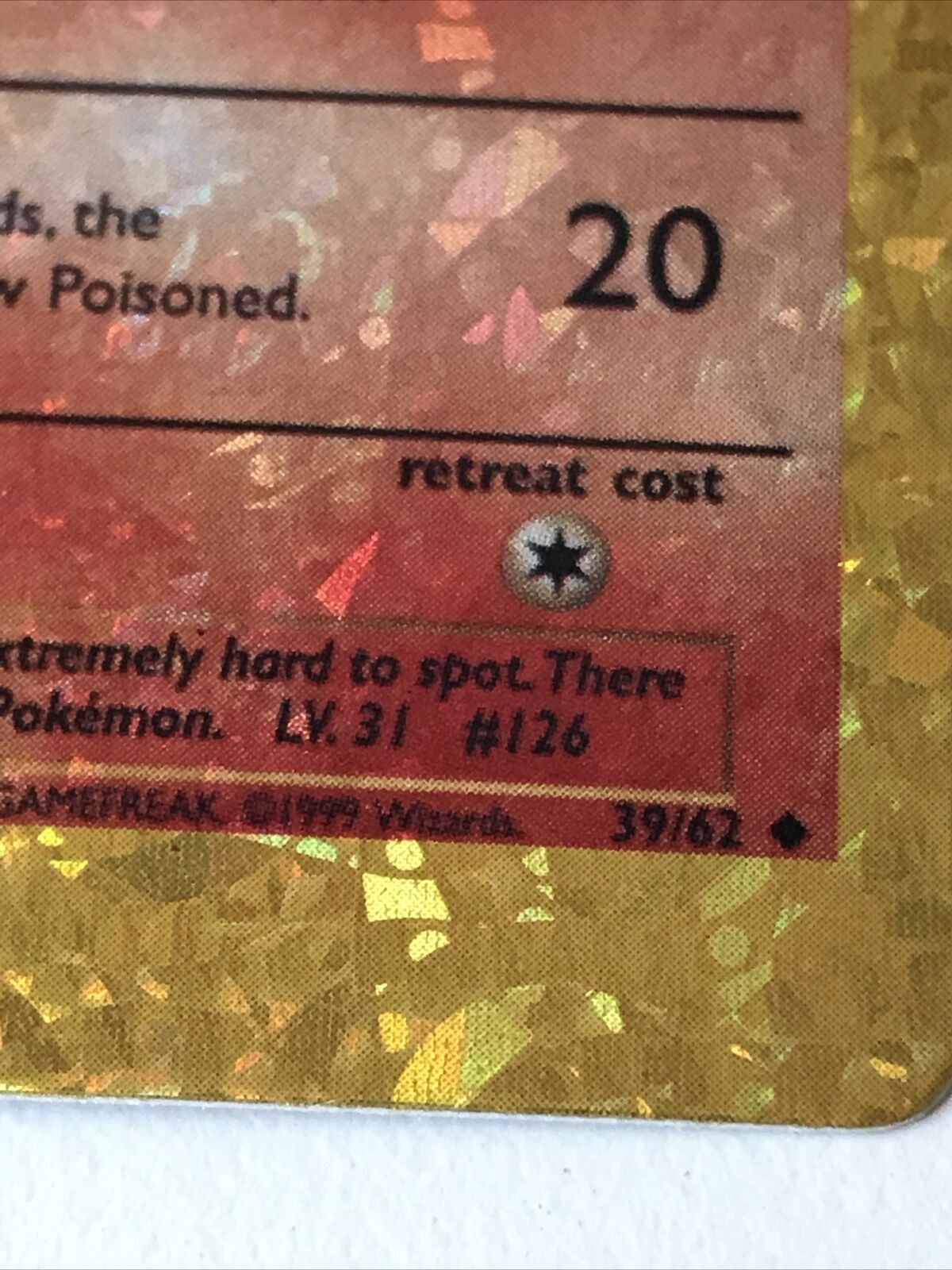 Pokemon Vending STICKER - Unused - 1999 - HOLO - 39/62 Magmar - Fossil - Vintage 90s