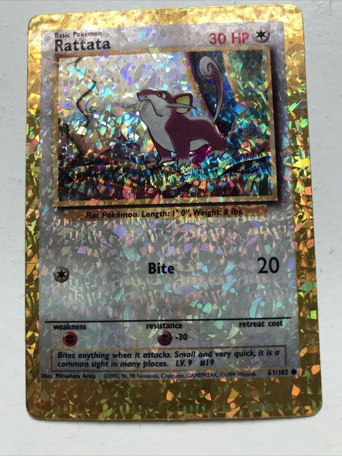 Pokemon Vending STICKER unused 1999 HOLO 61/102 Rattata vintage 90s Base set