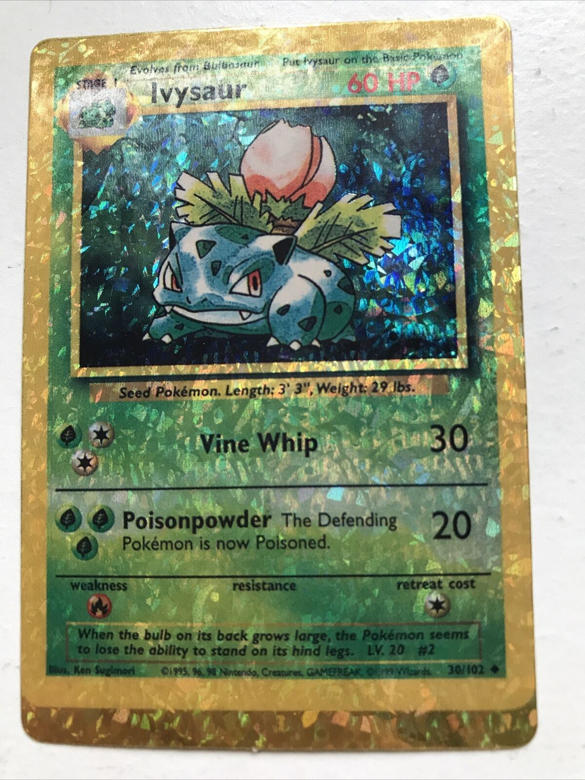 Pokemon Vending STICKER not card unused 1999 HOLO evolve 30/102 IVYSAUR vintage