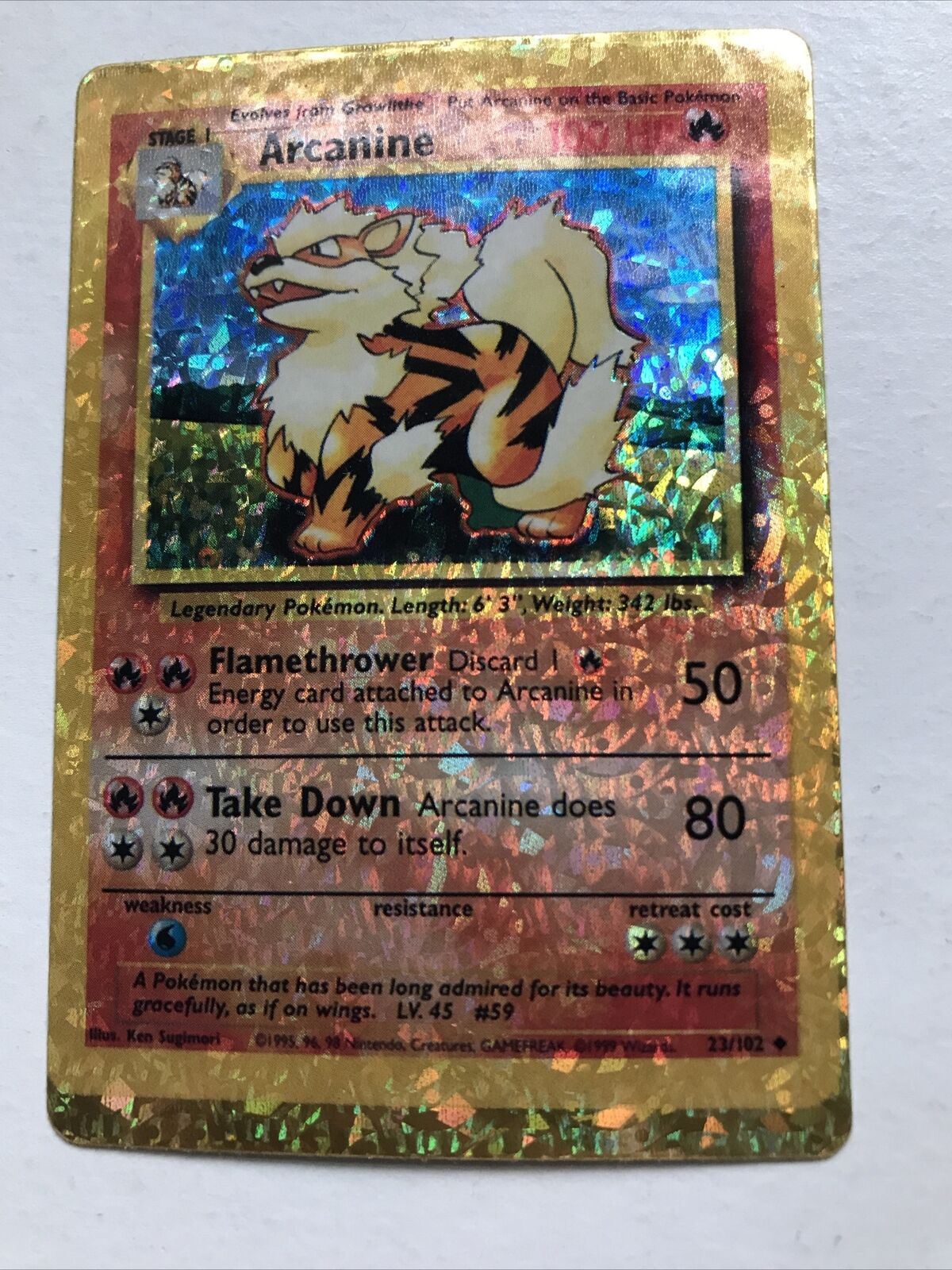 Pokemon Vending STICKER HOLO 1999 23/102 Arcanine excellent condition unplayed