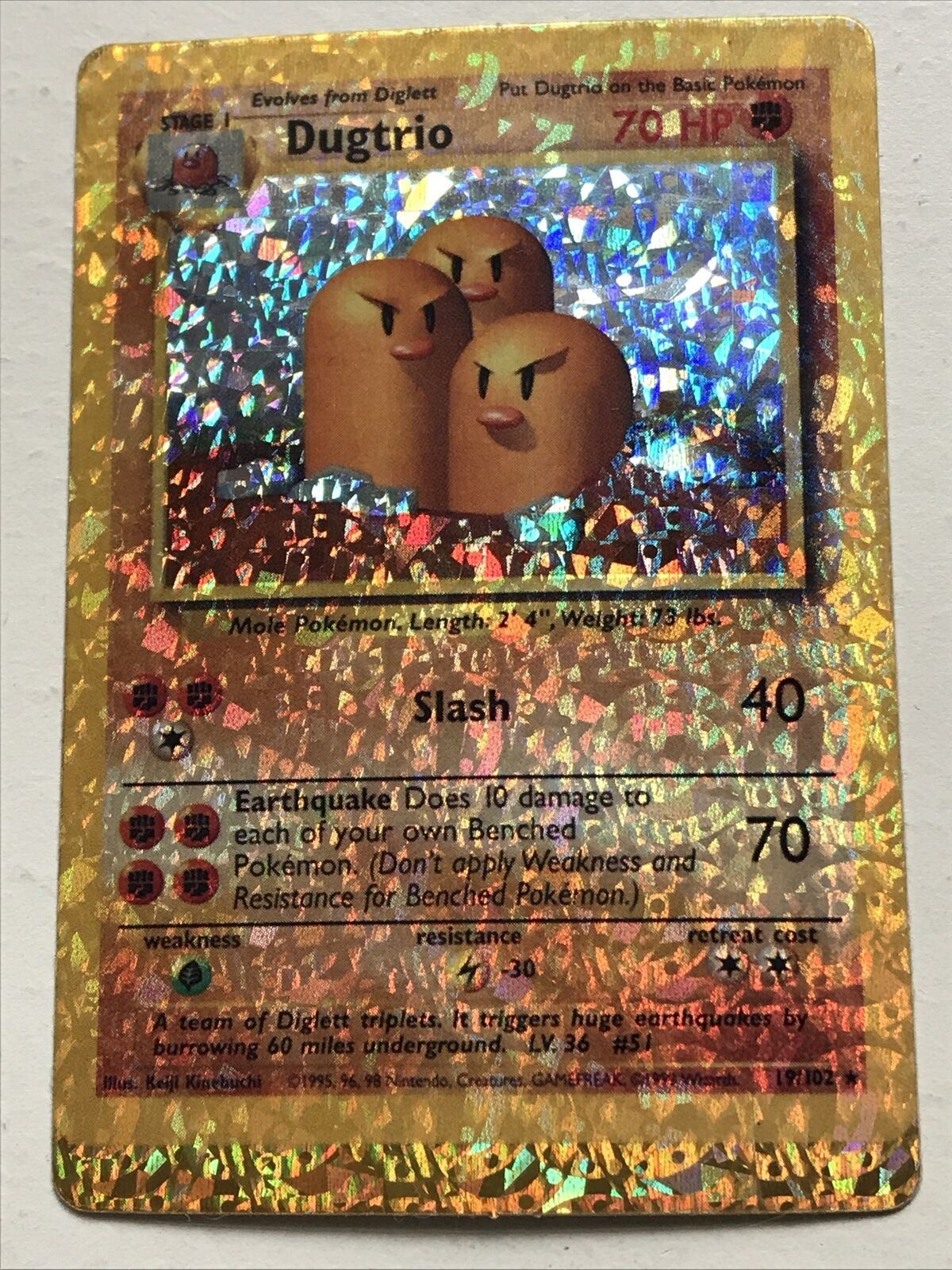 Pokemon Vending Sticker Unused 1999 19/102 Dugtrio RARE HOLO stage 1 near mint