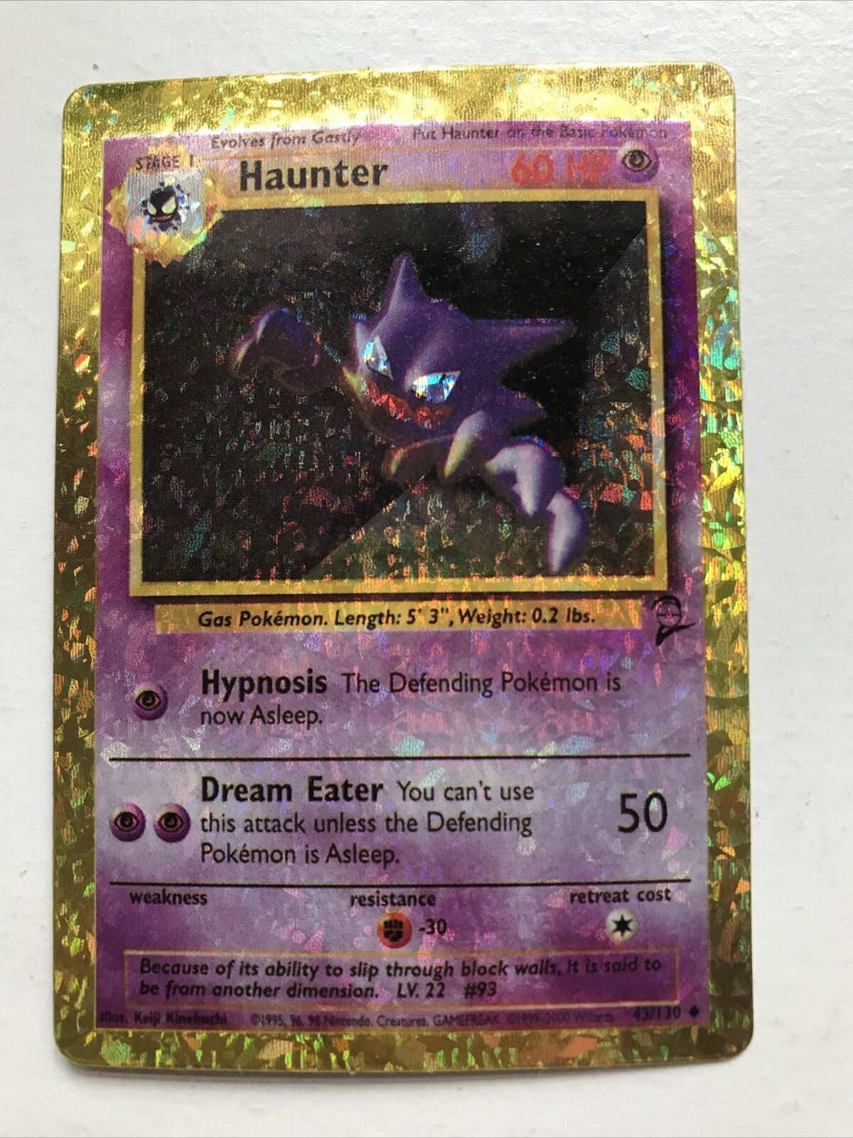 Vintage Pokemon Vending Sticker - Unused - 1999 - 43/130 Haunter - HOLO Evolve - NEAR MINT