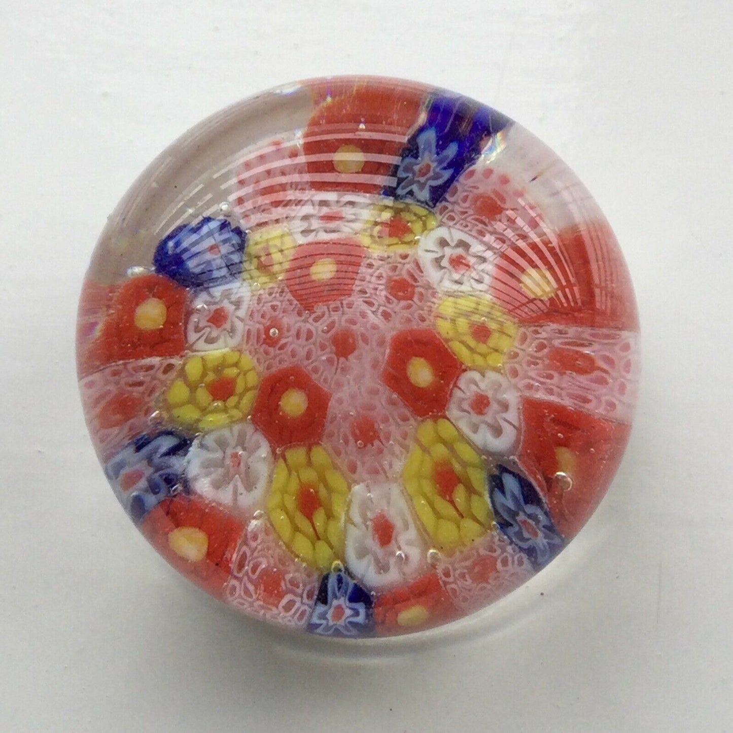 VINTAGE MULTI COLOURED MILLEFIORI .GLASS PAPER WEIGHT. Bright. 6cm across.