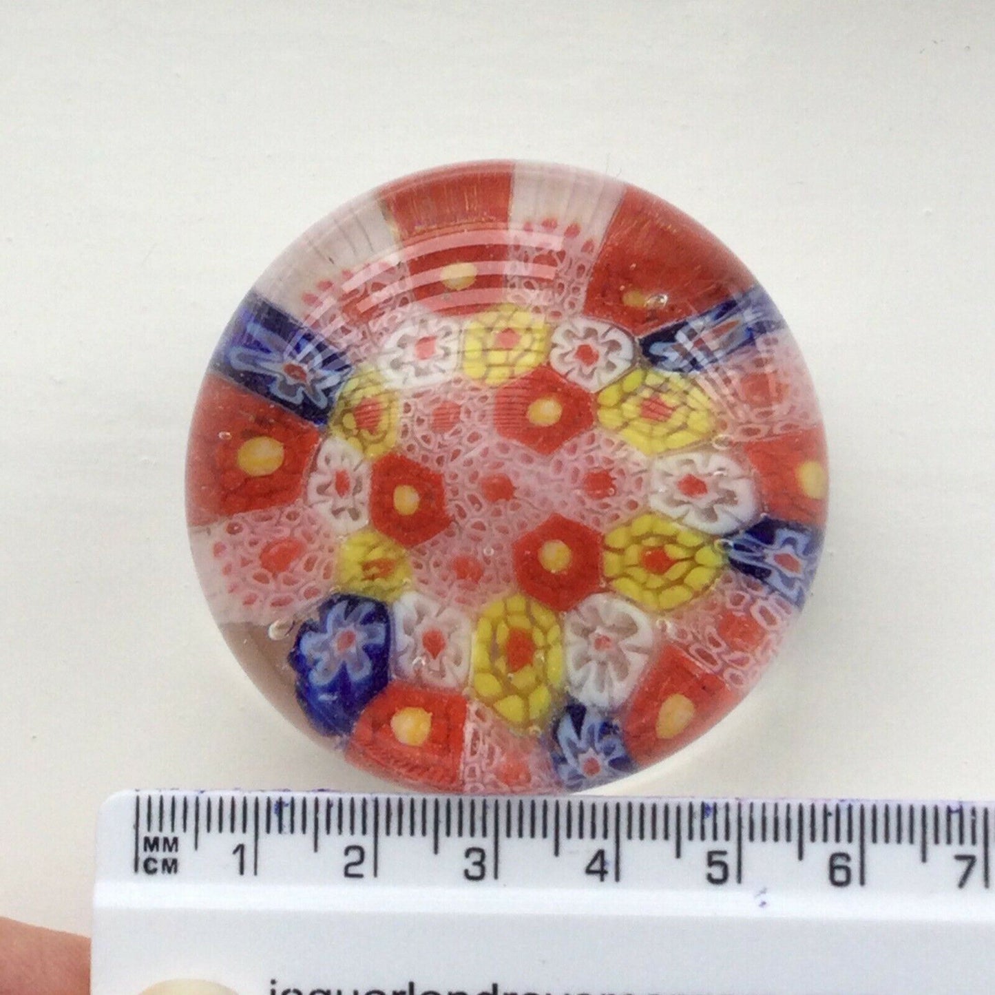 VINTAGE MULTI COLOURED MILLEFIORI .GLASS PAPER WEIGHT. Bright. 6cm across.