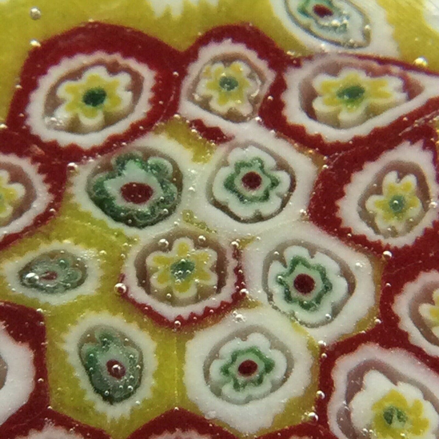 Lovely Bright Yellow And Red Millefiore Glass Art Paperweight - Sphere - Approx 8cm Diameter