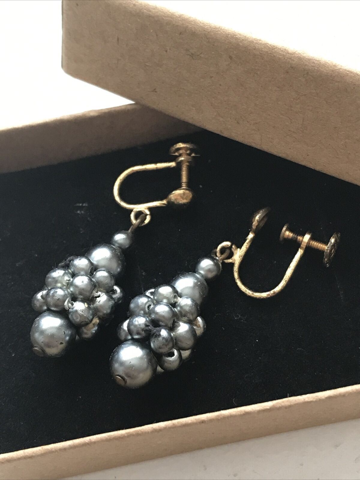 Vintage Screw On / Clip Earrings - Grey Simulated Pearl Drops. Elegant. Dressy