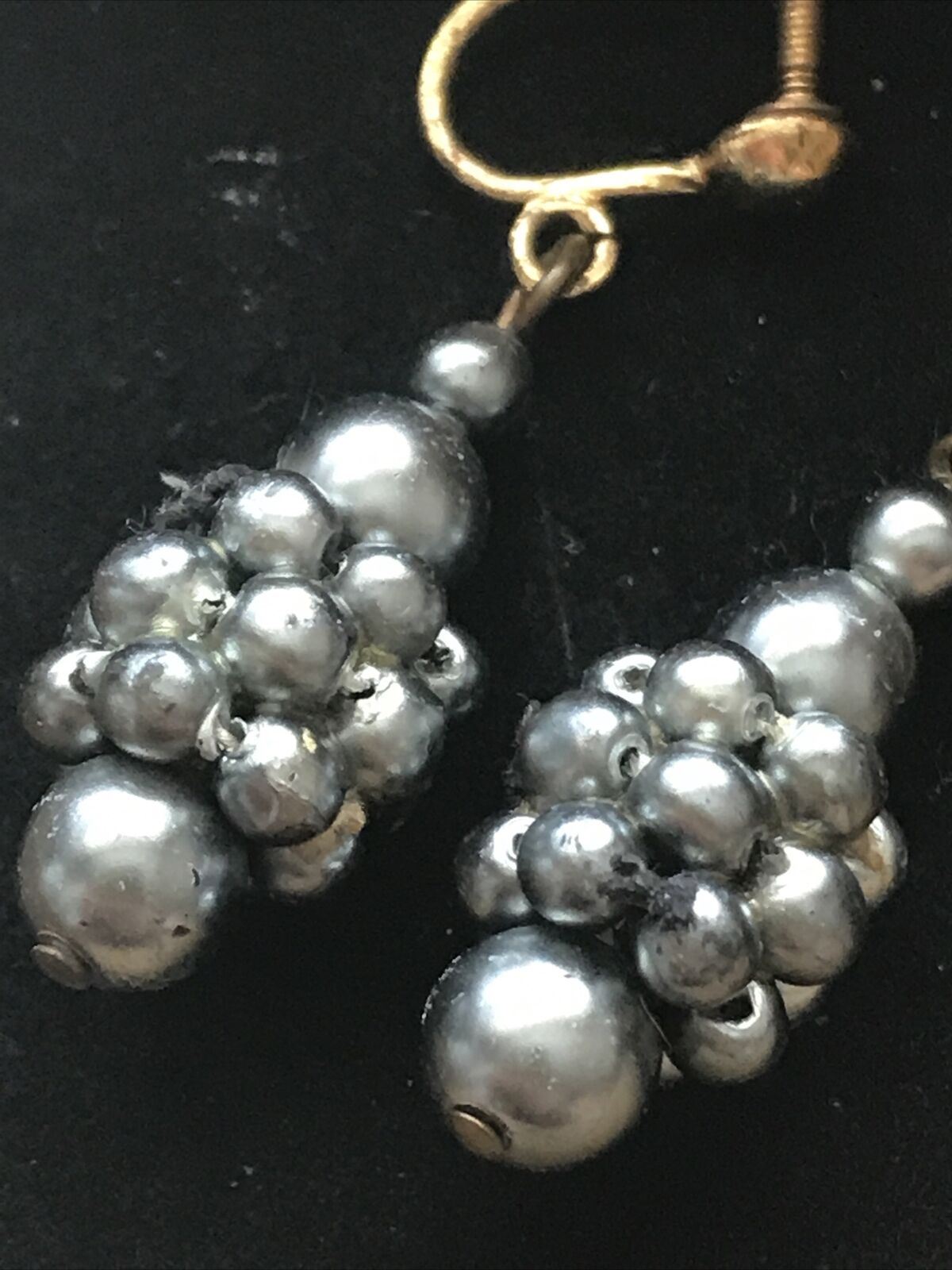 Vintage Screw On / Clip Earrings - Grey Simulated Pearl Drops. Elegant. Dressy