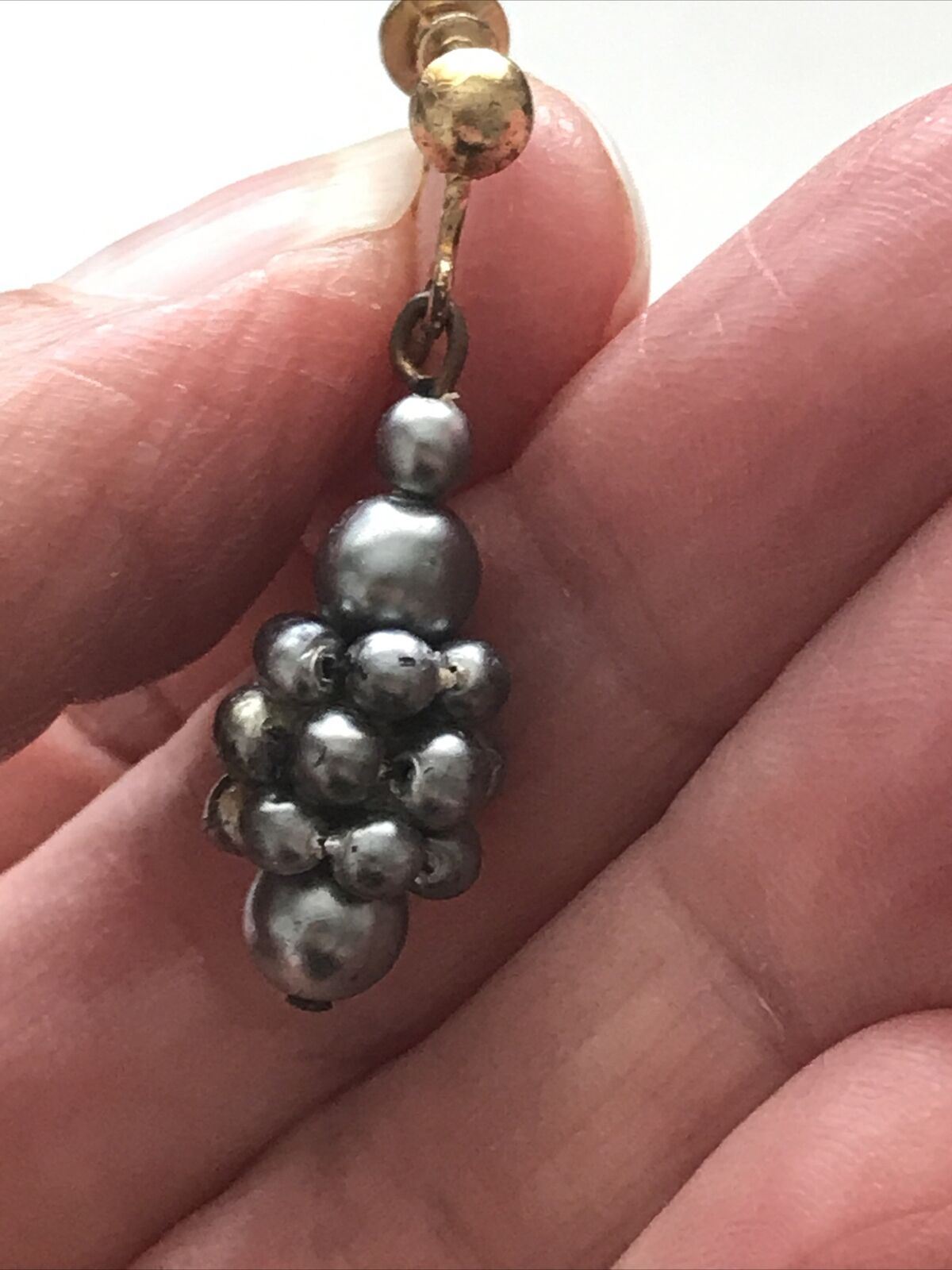 Vintage Screw On / Clip Earrings - Grey Simulated Pearl Drops. Elegant. Dressy