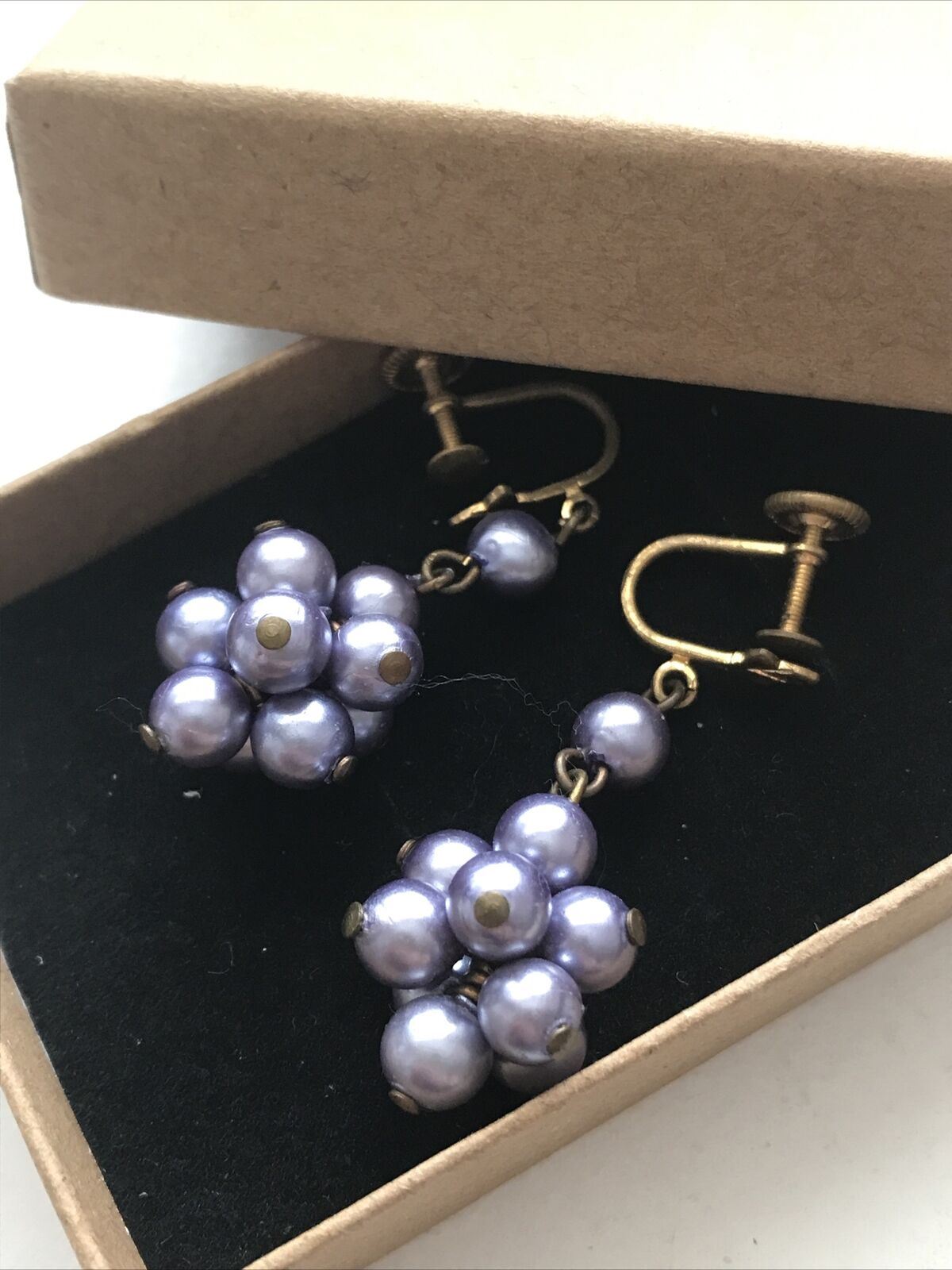 Vintage Screw On Clip Earrings - Bluey Grey Simulated Pearl Beads. Elegant And Classic