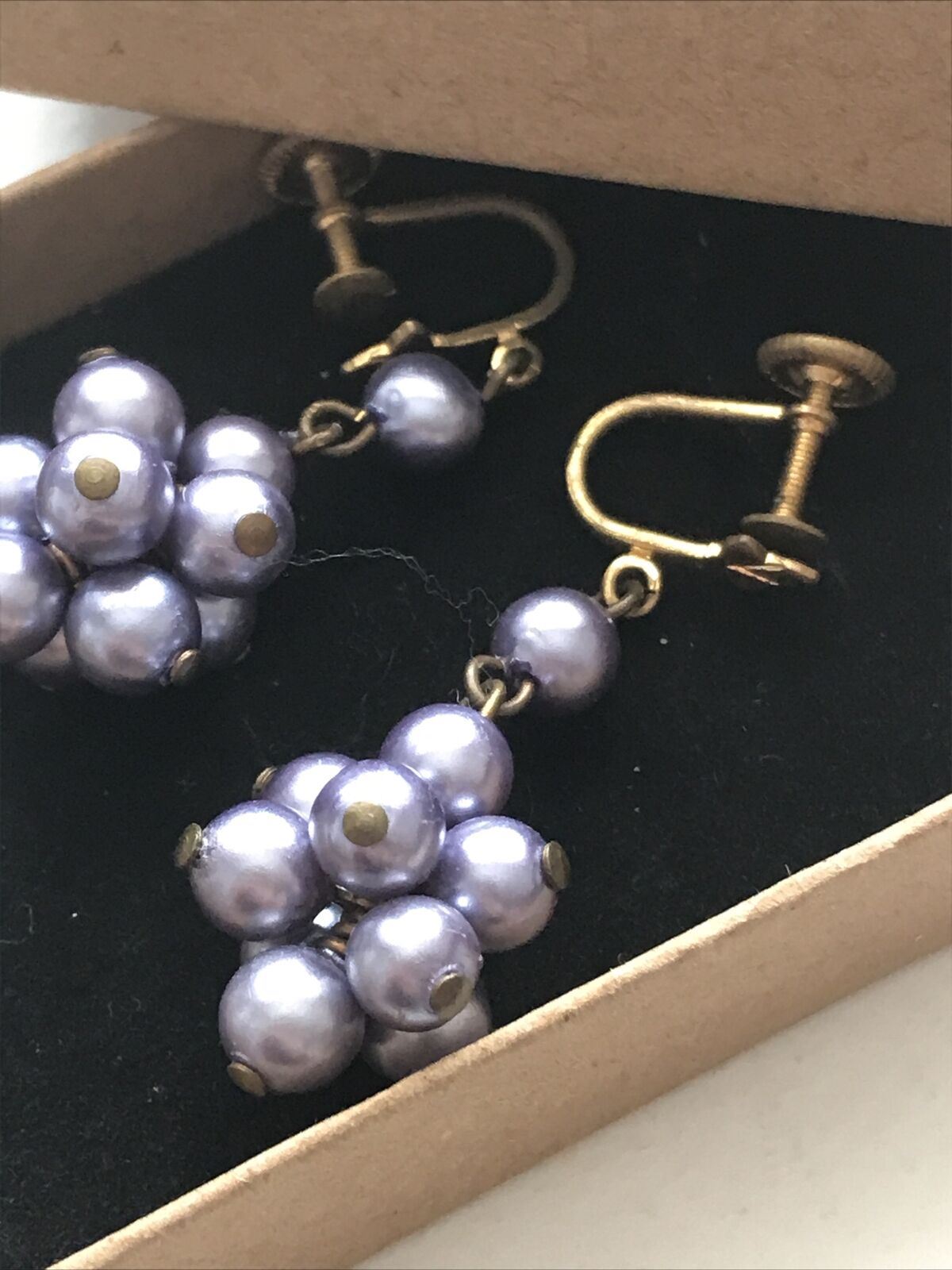 Vintage Screw On Clip Earrings - Bluey Grey Simulated Pearl Beads. Elegant And Classic