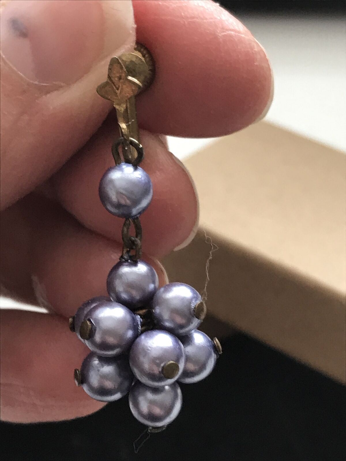 Vintage Screw On Clip Earrings - Bluey Grey Simulated Pearl Beads. Elegant And Classic
