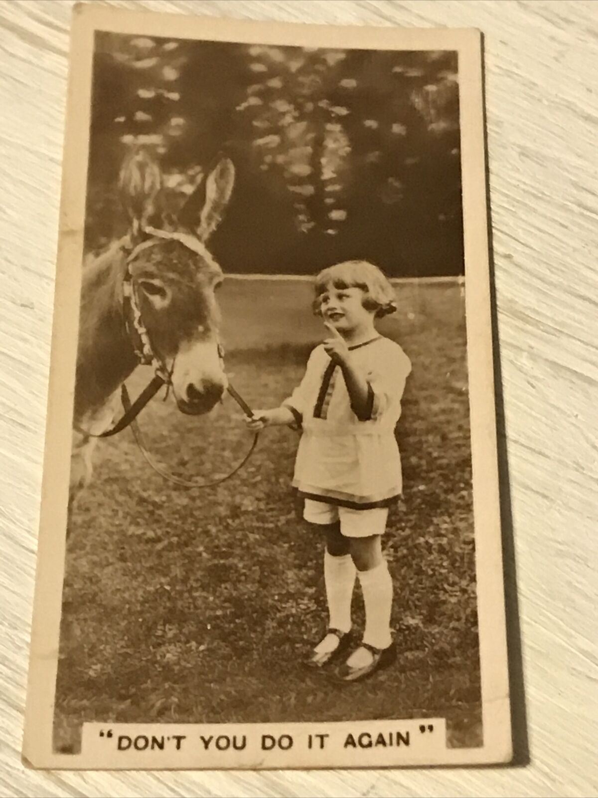 De Reszke Cigarette Card - Series 4 No. 19 - Don’t you do it again - girl and donkey vintage photo