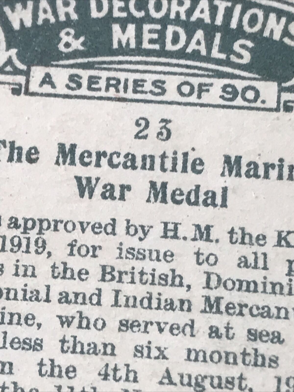 Players Cigarette Card - War Decorations & Medals - No 23 Mercantile Marine War Med