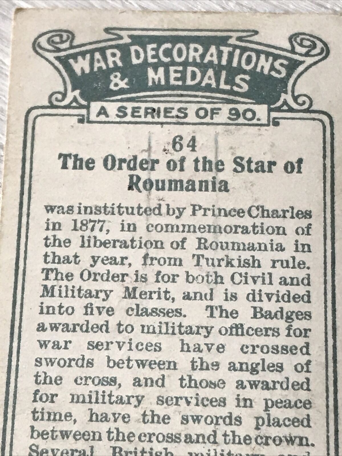 Players Cigarette Card - War Decorations & Medals - No. 64 Order Of Star Of Roumania