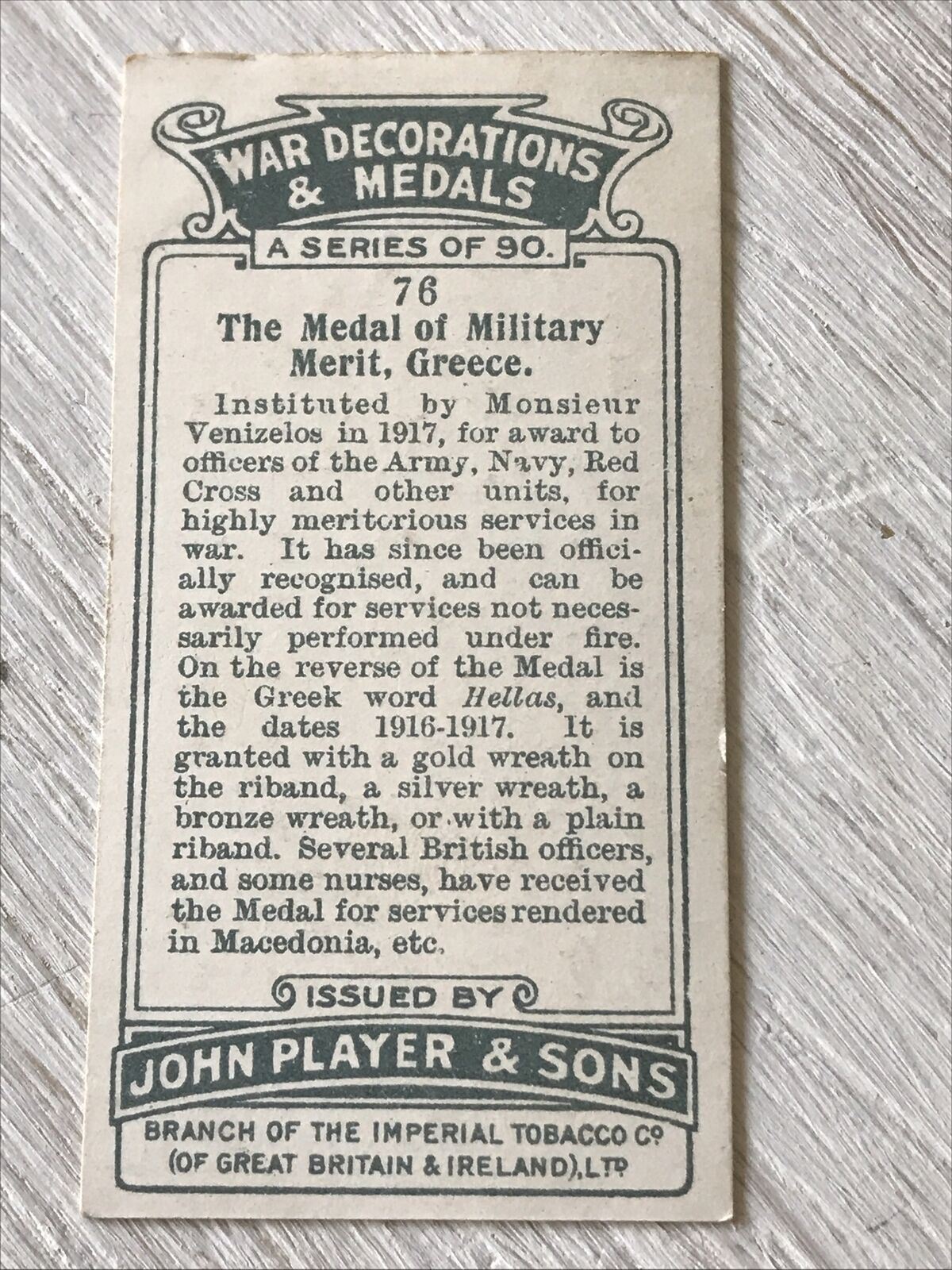 Players Cigarette Card - War Decorations & Medals - No. 76 - Medal Of Military Merit