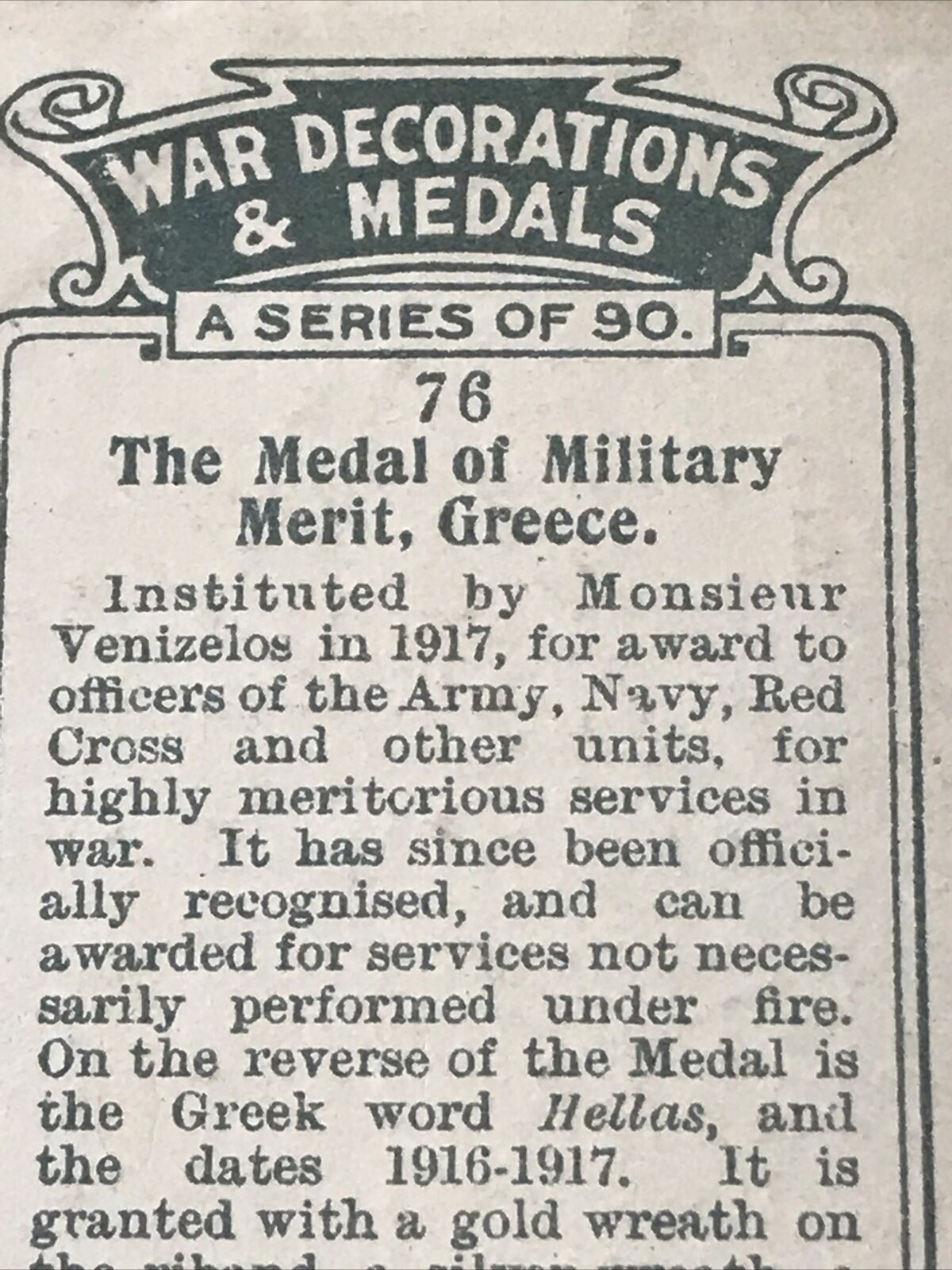 Players Cigarette Card - War Decorations & Medals - No. 76 - Medal Of Military Merit