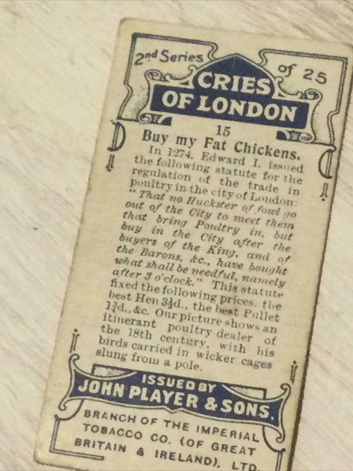 Players Cigarette Card Cries Of London Series 2 No 15 Buy My Fat Chickens