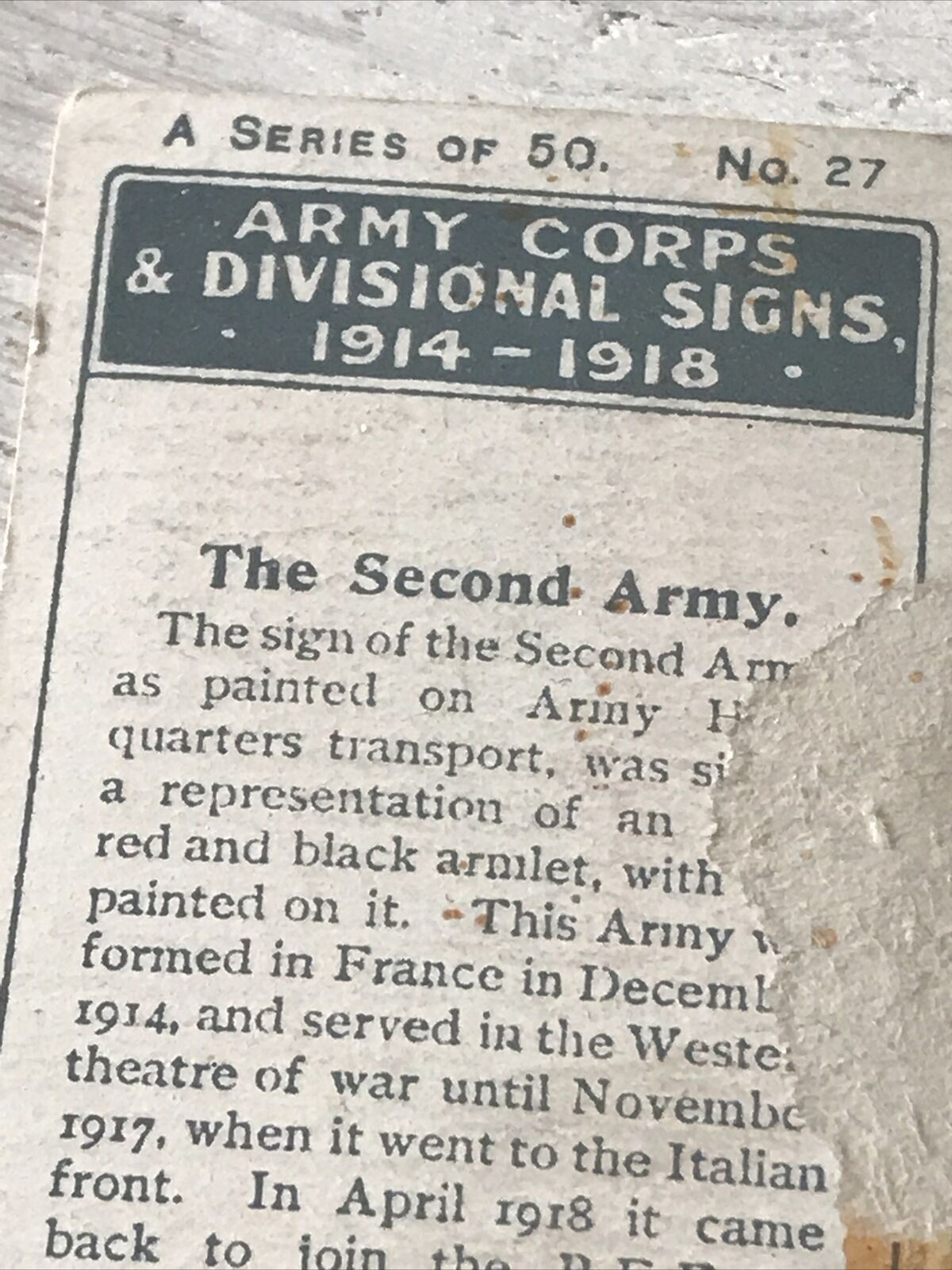 Players Cigarette Card - Army Corps & Divisional Signs 1914-1918 - No. 27 - Second Army