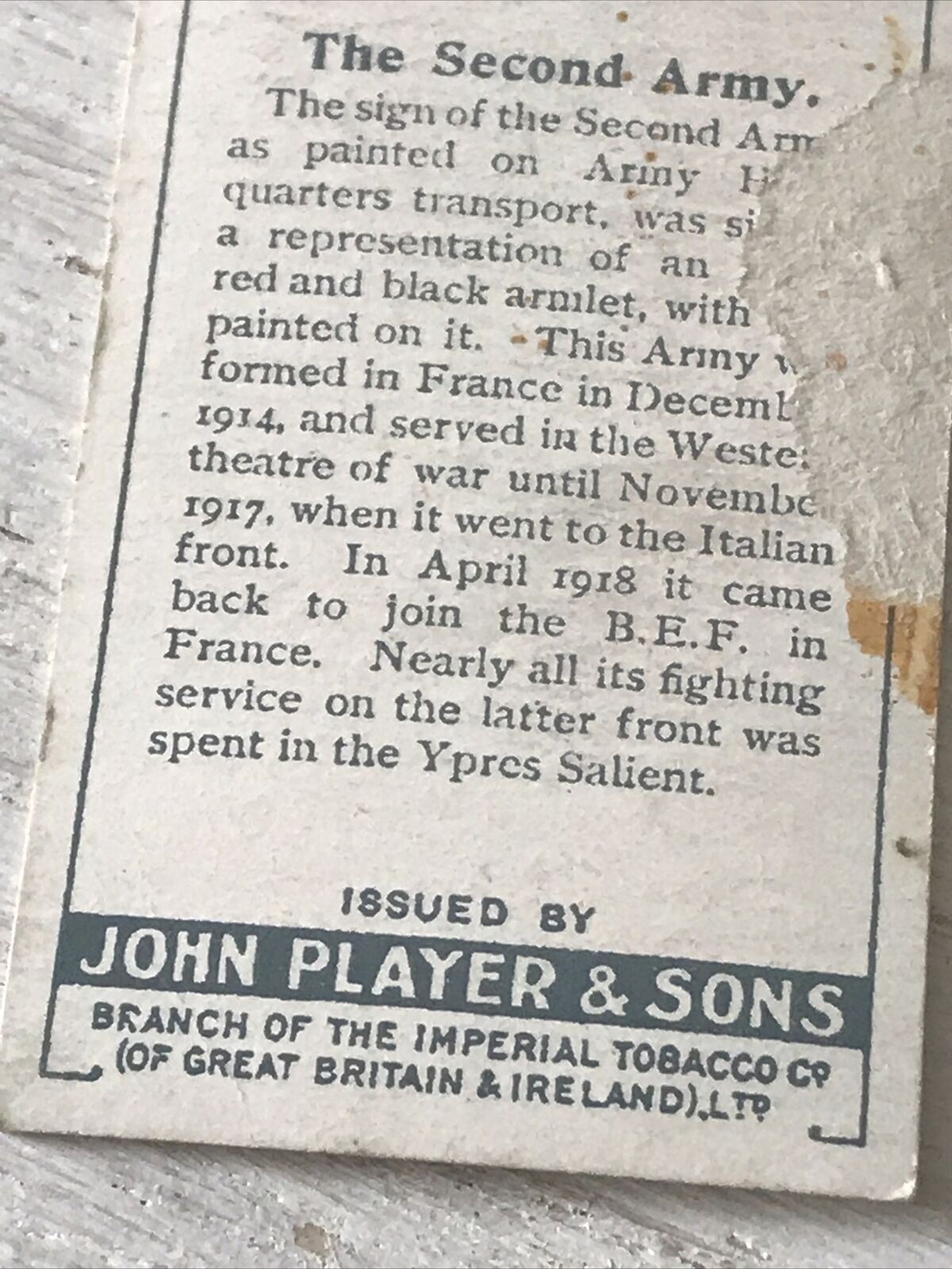 Players Cigarette Card - Army Corps & Divisional Signs 1914-1918 - No. 27 - Second Army