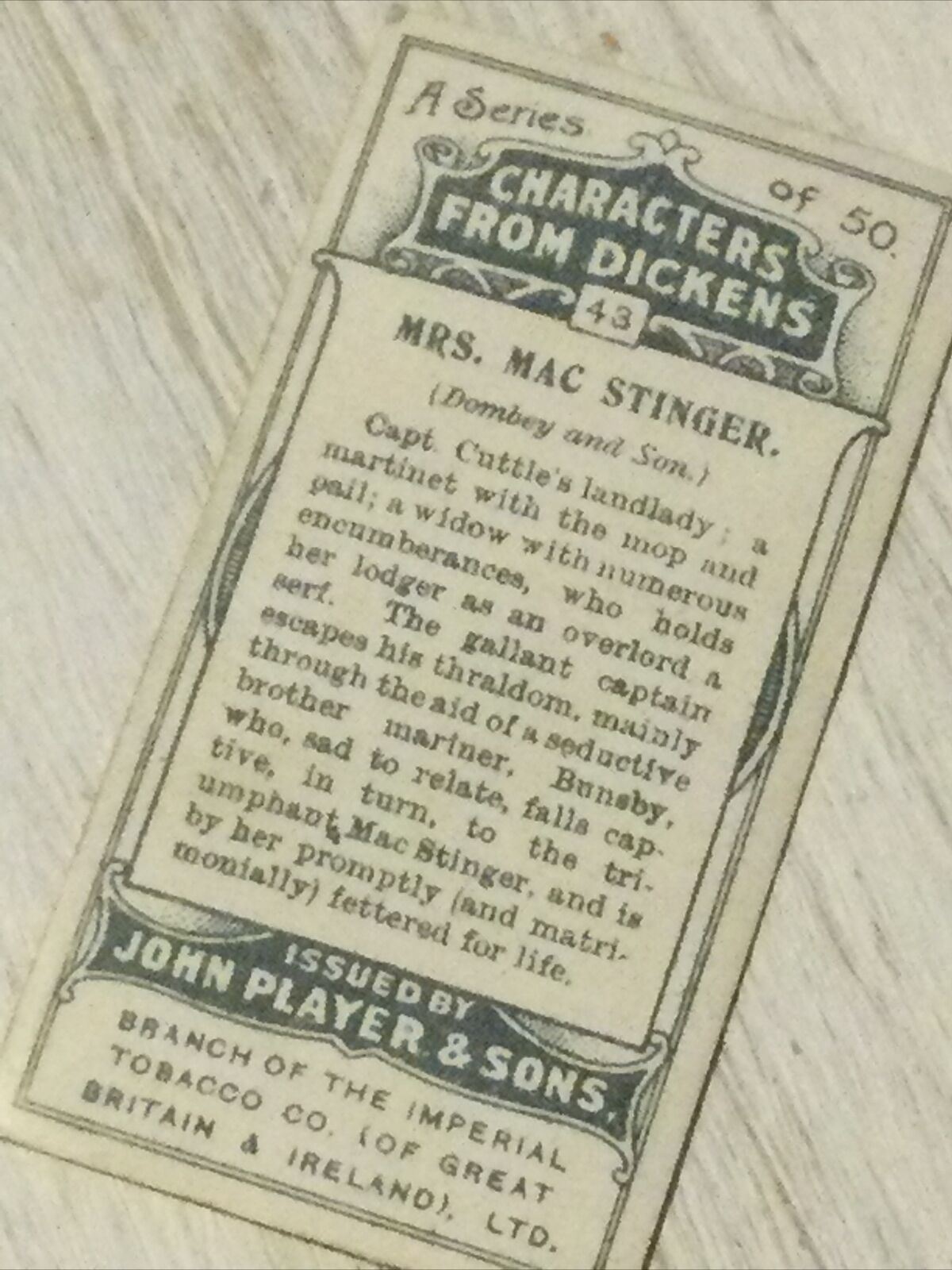 Players Cigarette Card - Characters From Dickens - No. 43 Mrs Mac Stinger - Dombey & Son