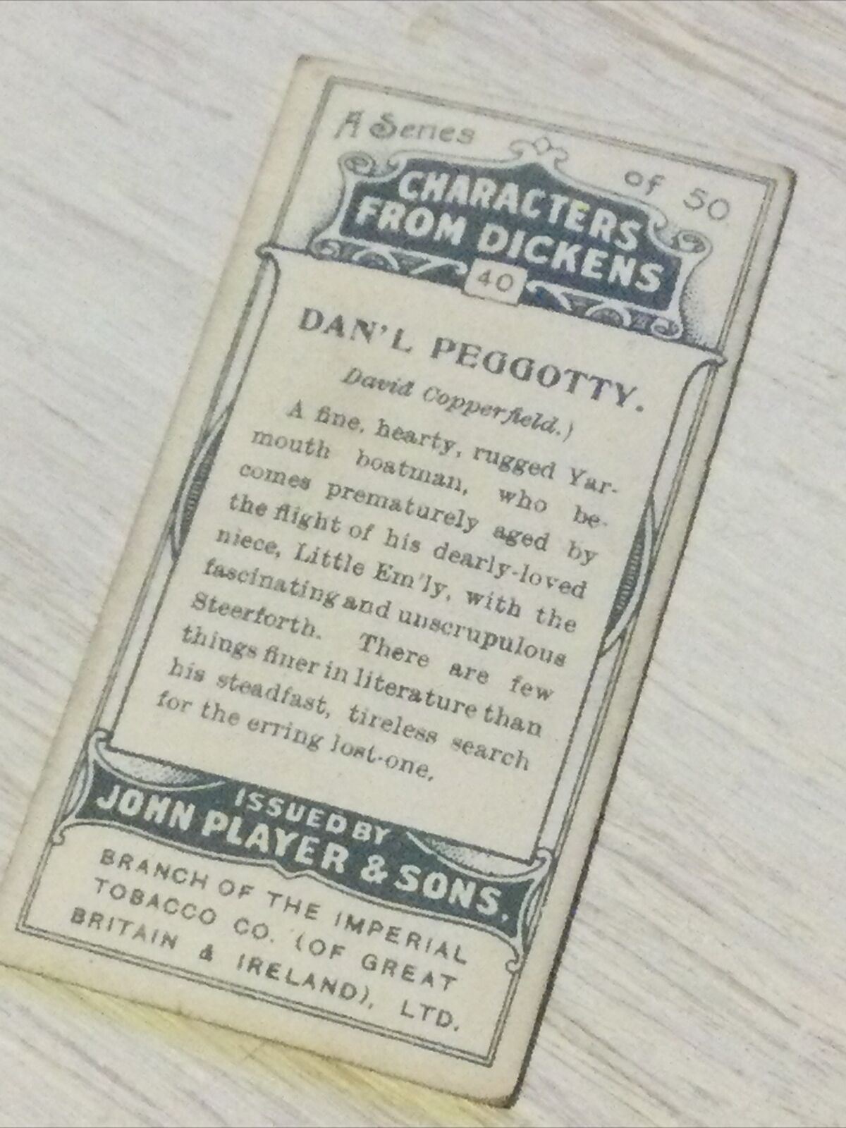 Players Cigarette Card - Characters From Dickens - No. 40 Daniel Peggotty David Copperfield