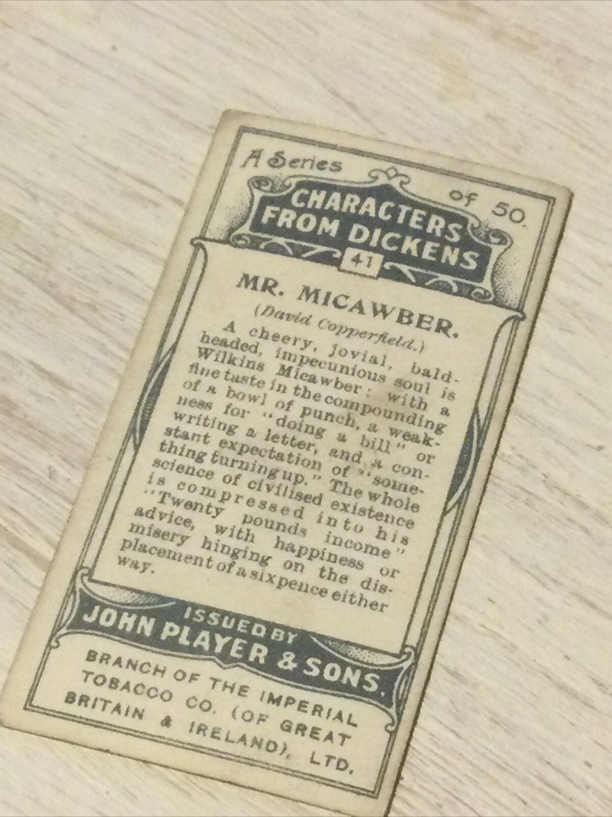 Players Cigarette Card - Characters From Dickens - No. 41 - Mr Micawber - David Copperfield