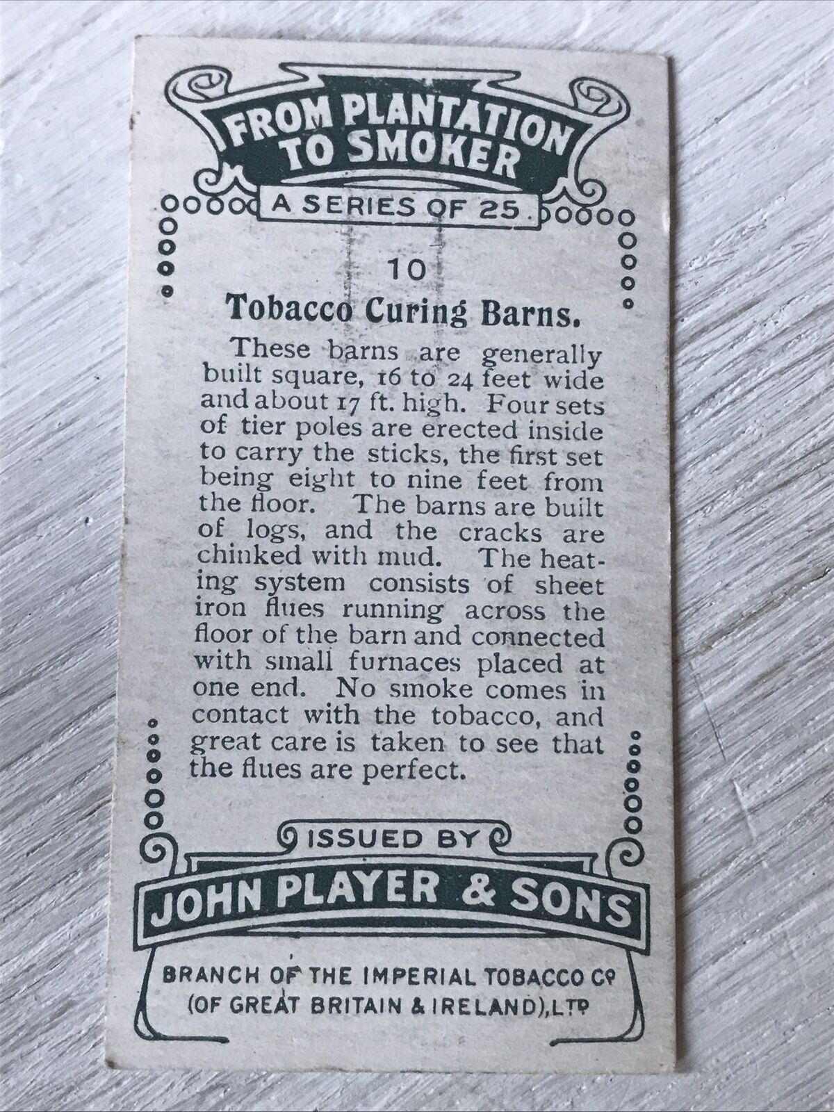 Vintage Players Cigarette Card - From Plantation To Smoker - No. 10 - Tobacco Curing Barn