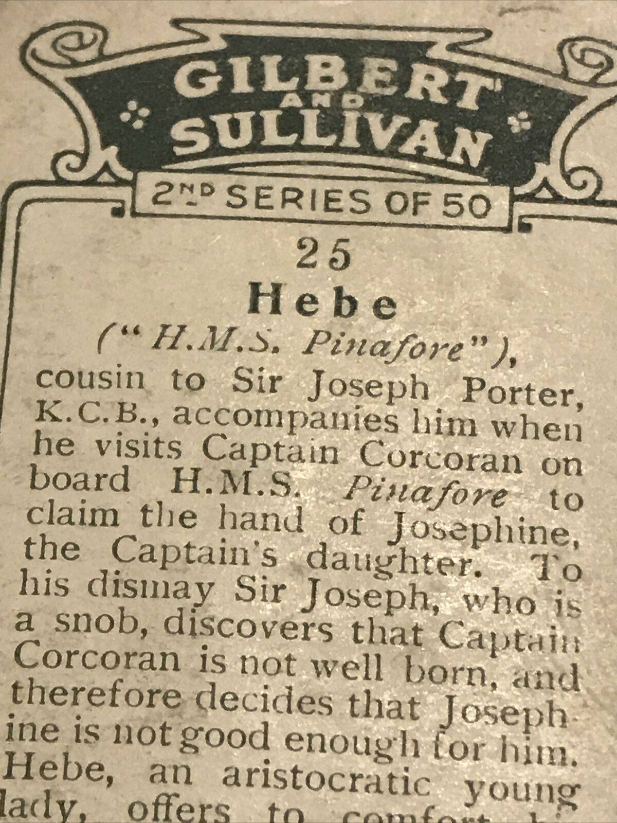 Players Cigarette Card - Gilbert & Sullivan - No. 25 Hebe HMS Pinafore