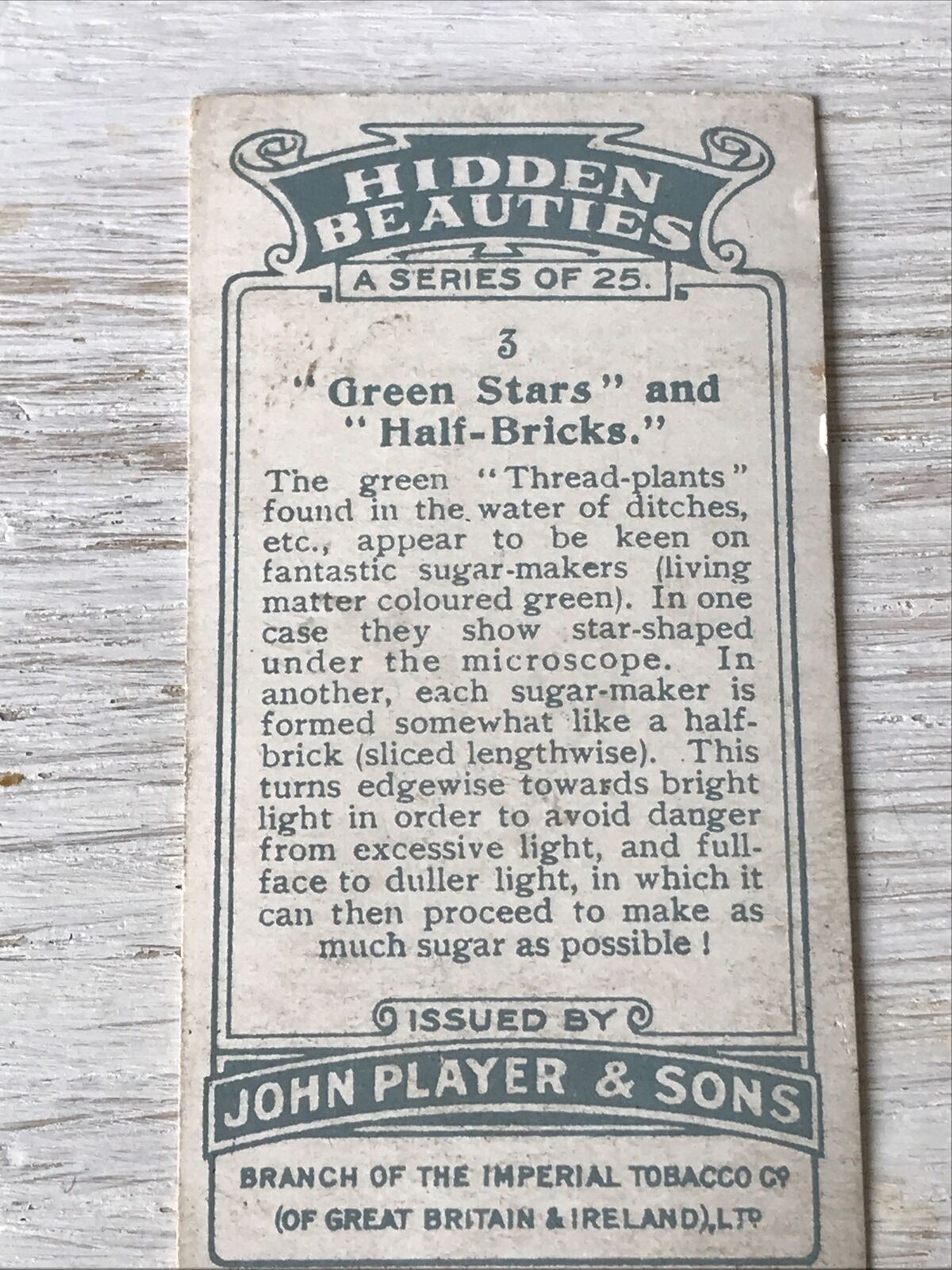 Players Cigarettes Card Hidden Beauties 3 Green Stars & Half Bricks Thread Plant